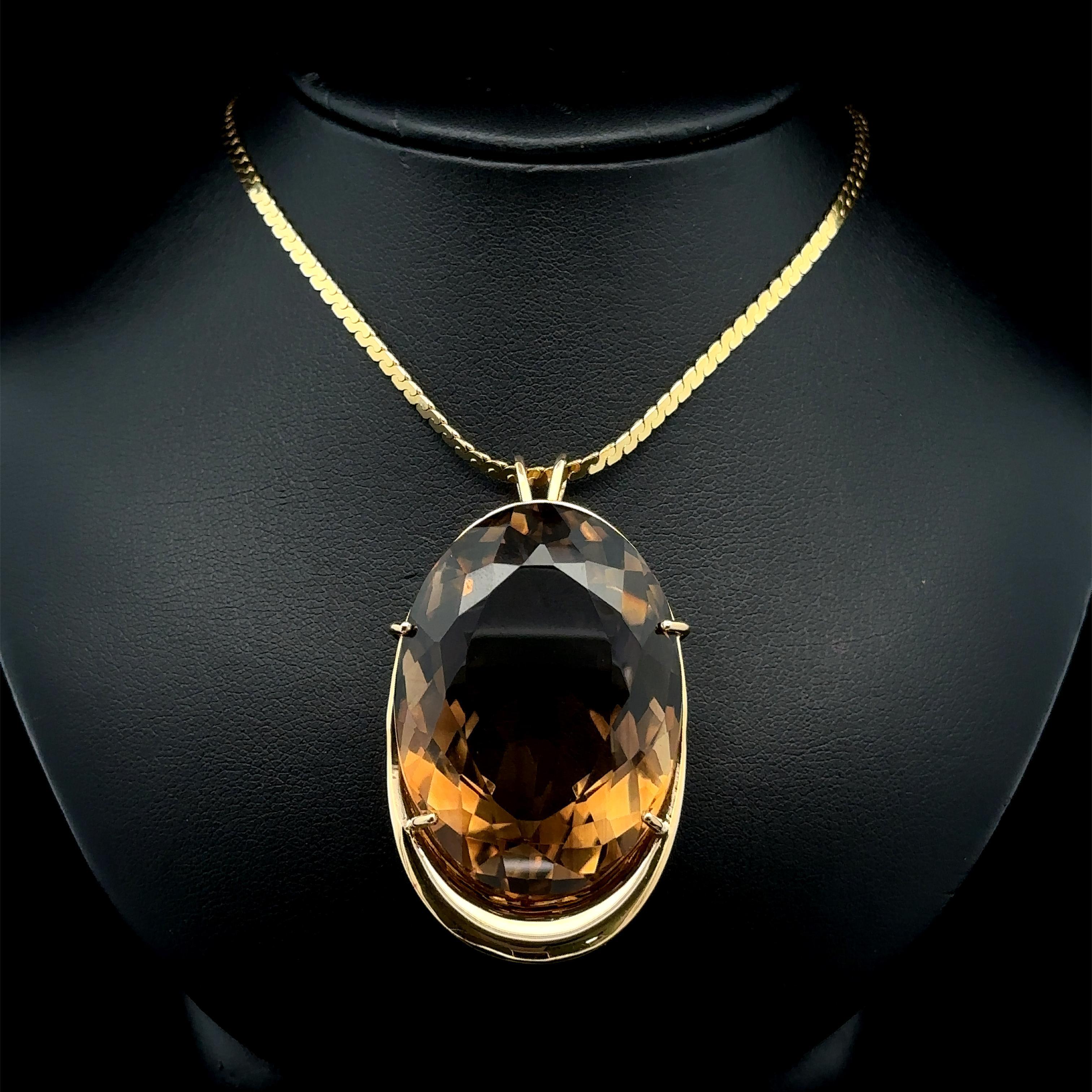 Vintage Gold 109.8ct Large Smoky Quartz Abstract Pendant 18