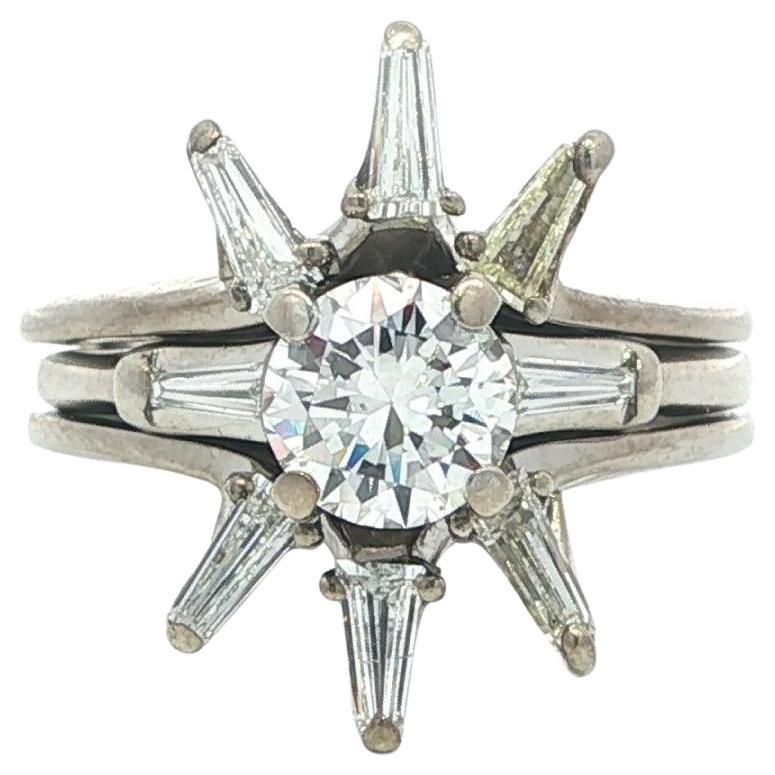 Vintage Gold 1.3ctw Diamond Spray Enhancer Insert Engagement Wedding Ring Set For Sale