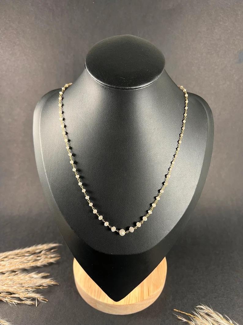 Vintage Gold, 1990s Graduated Salt & Pepper Faceted Diamond Necklace For Sale 5