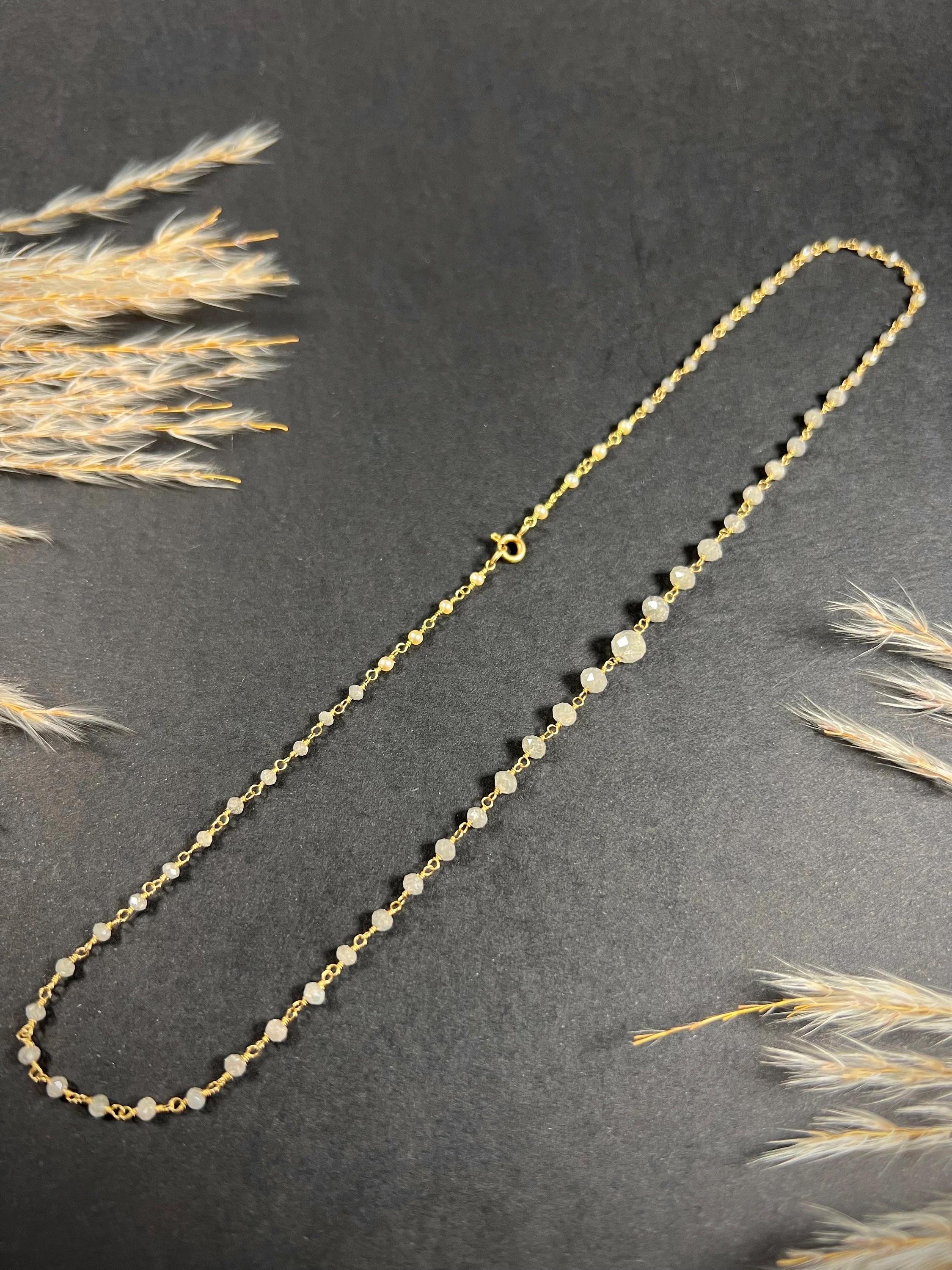 Women's or Men's Vintage Gold, 1990s Graduated Salt & Pepper Faceted Diamond Necklace For Sale