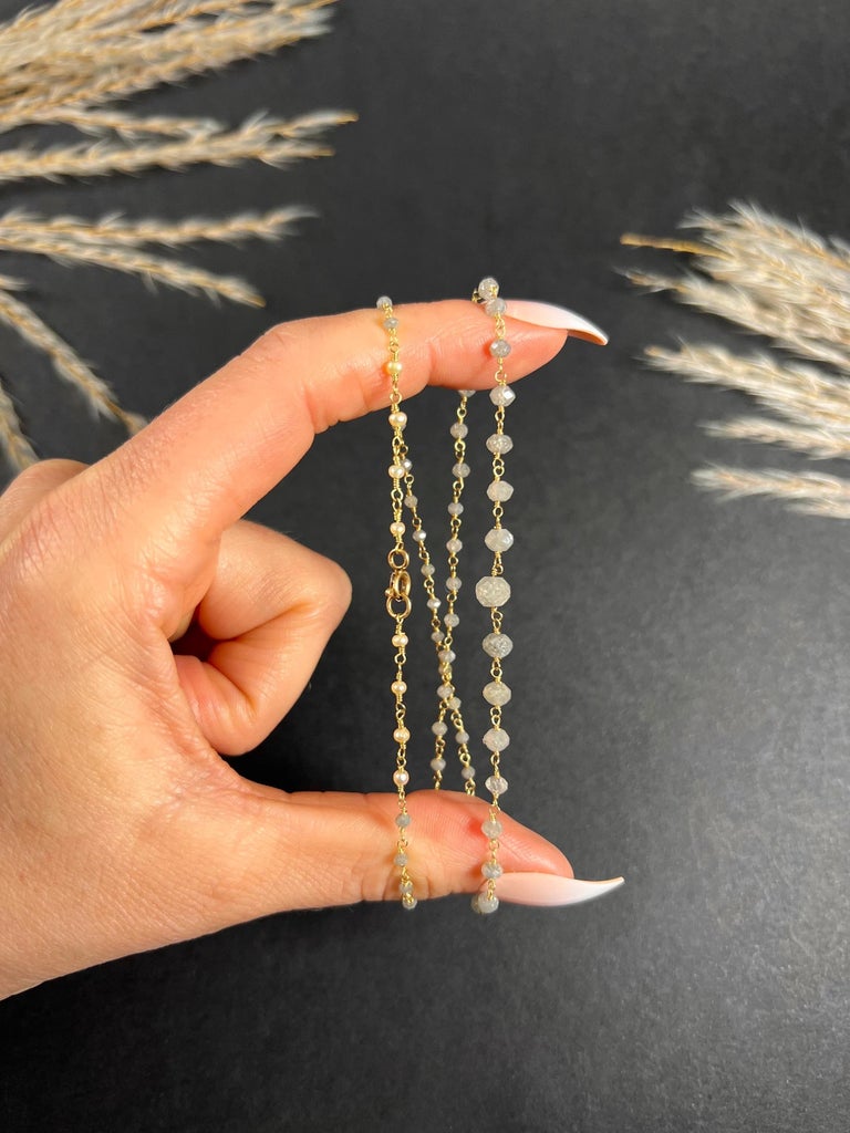 Perle Diamant Brut Sel & Poivre Gris 4mm - Naturel, Percée 1mm - Pour Création Bijoux - Neuf