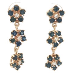 Vintage Gold 2.25ctw Sapphire
Diamond Flower Cluster Journey Dangle Earrings