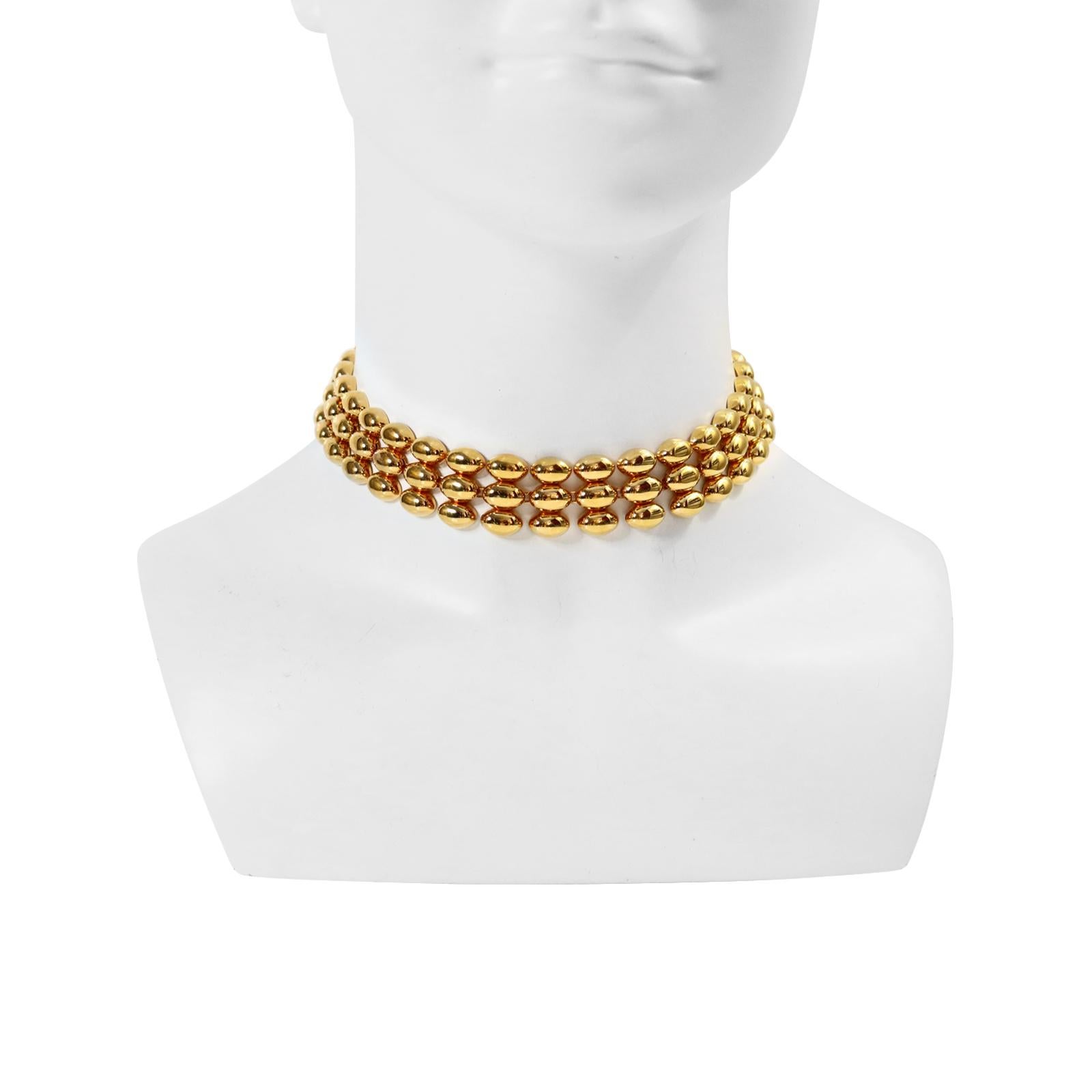 Vintage Gold 3 Row Connected Choker Circa 1990s In Excellent Condition In New York, NY
