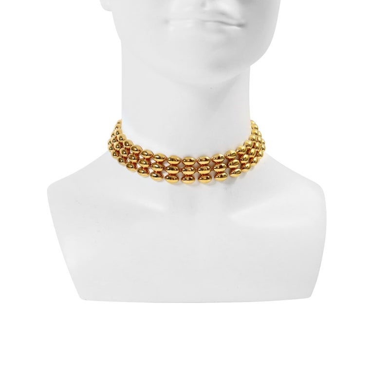 Vintage Gold 3 Row Connected Choker Circa 1990s In Excellent Condition For Sale In New York, NY