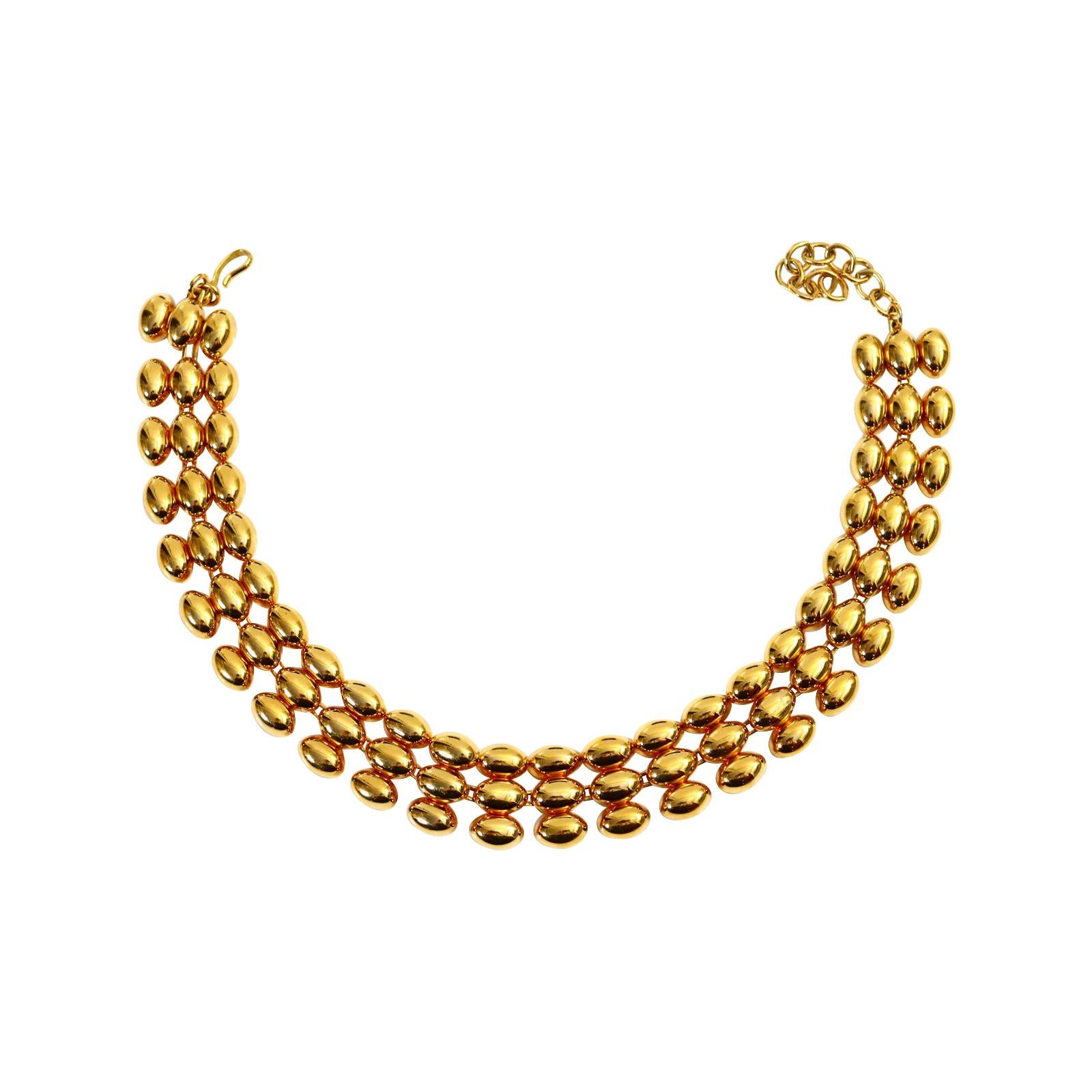 Women's or Men's Vintage Gold 3 Row Connected Choker Circa 1990s