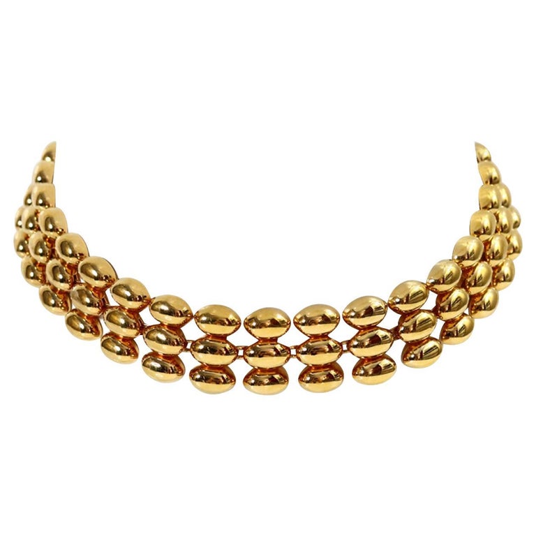 Vintage Gold 3 Row Connected Choker Circa 1990s For Sale
