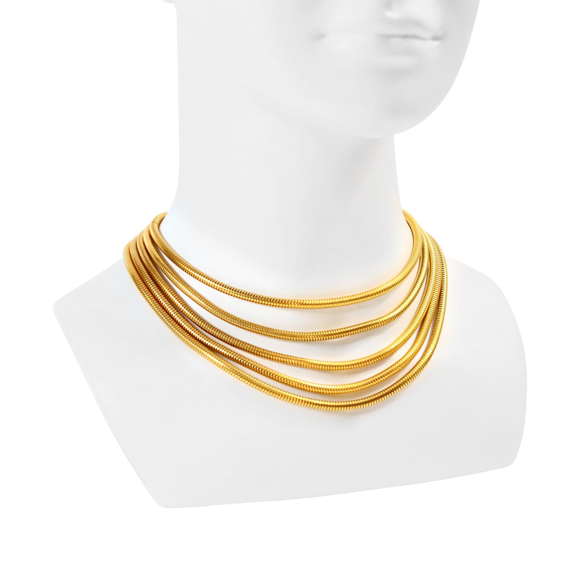Modern Vintage Gold 5 Strand Graduated Snake Chain, circa 1990s For Sale