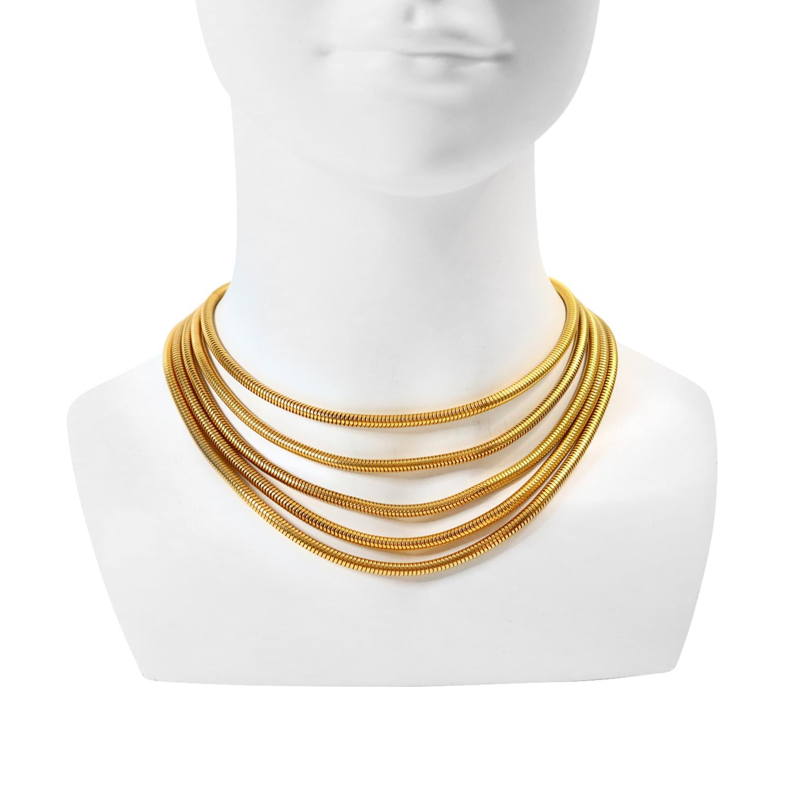 Vintage Gold 5 Strand Graduated Snake Chain, circa 1990s In Good Condition For Sale In New York, NY