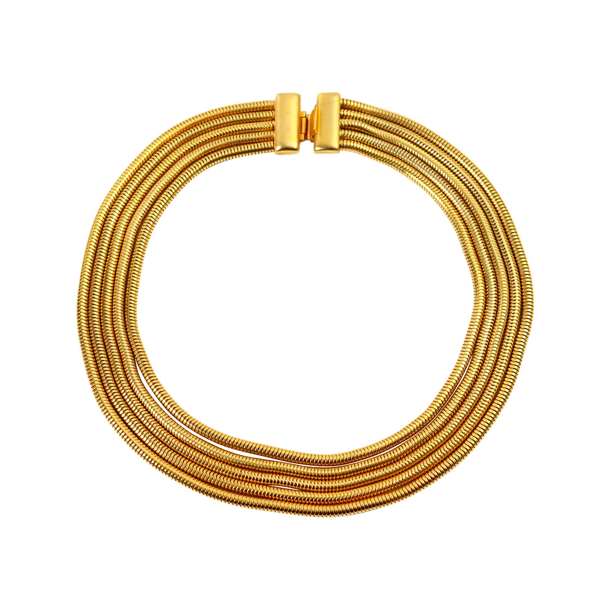 Vintage Gold 5 Strand Graduated Snake Chain, circa 1990s In Good Condition For Sale In New York, NY