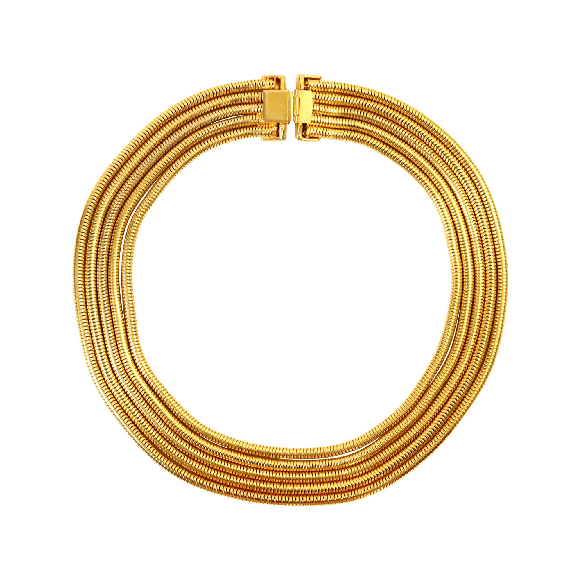 Women's or Men's Vintage Gold 5 Strand Graduated Snake Chain, circa 1990s For Sale