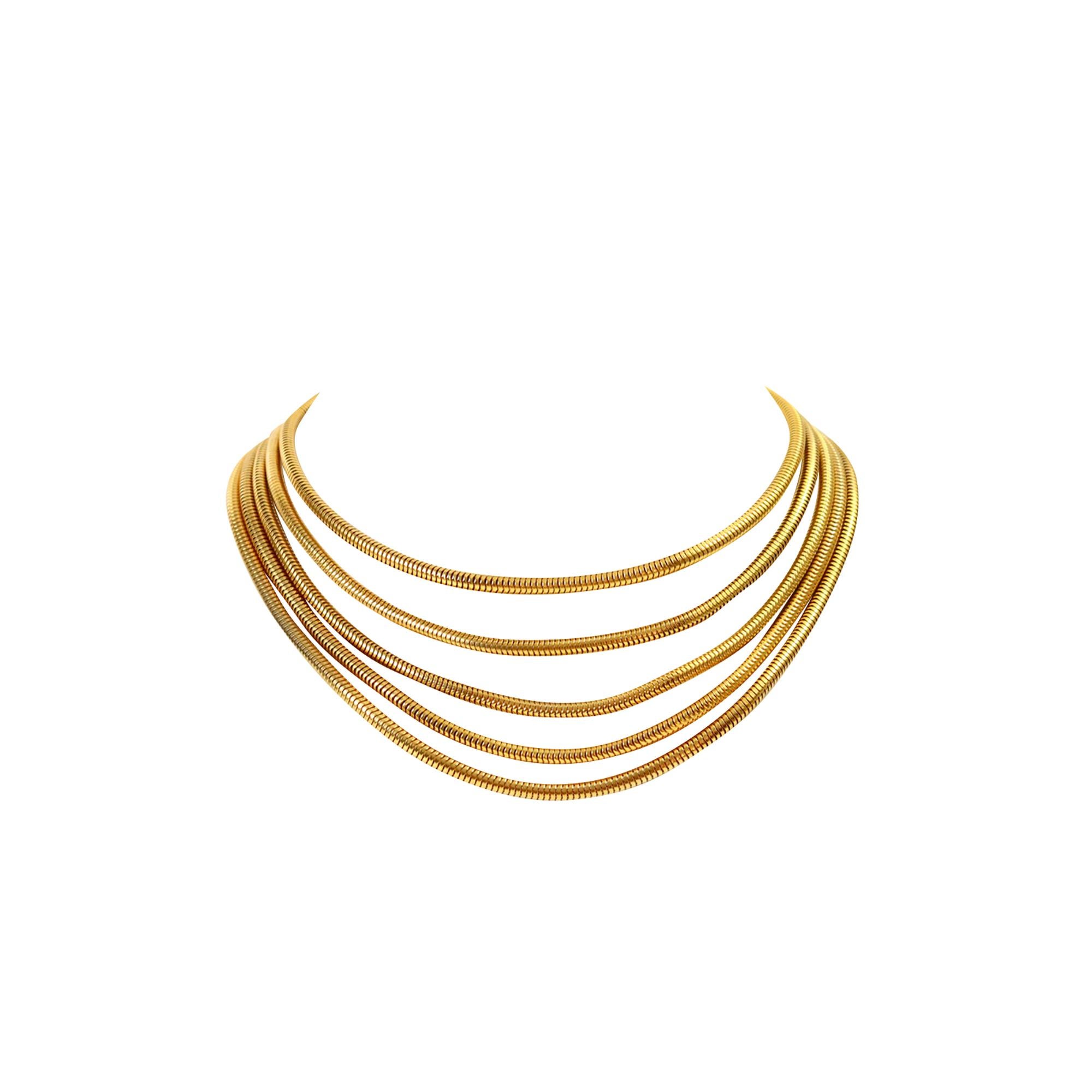 Vintage Gold 5 Strand Graduated Snake Chain, circa 1990s For Sale 1