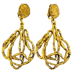 Boucles d'oreilles clips Vintage or abstrait moderniste dangle designer runway