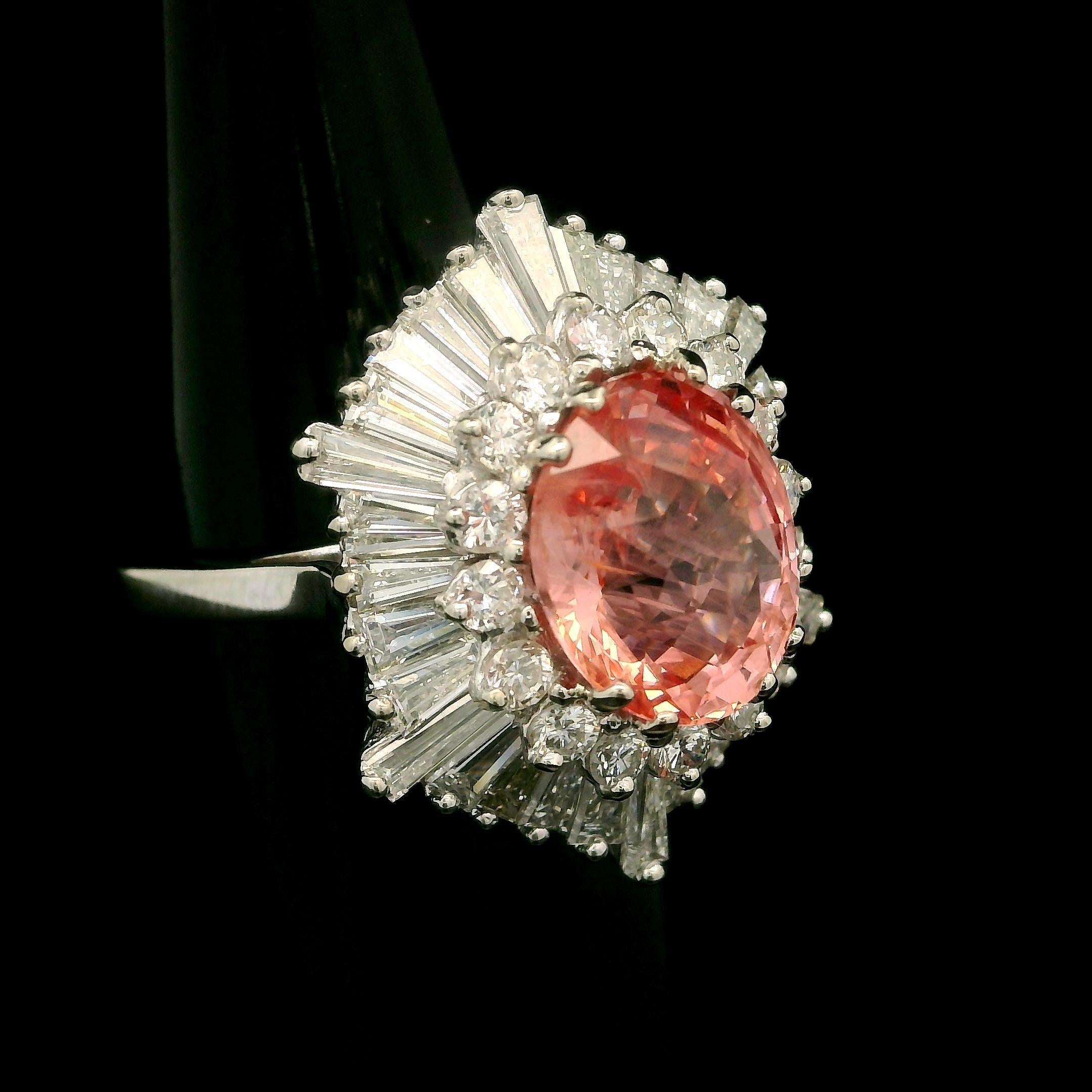 Anello Ballerina in oro vintage AGL 7,61ctw No Heat Padparadscha Zaffiro Diamante in vendita 5