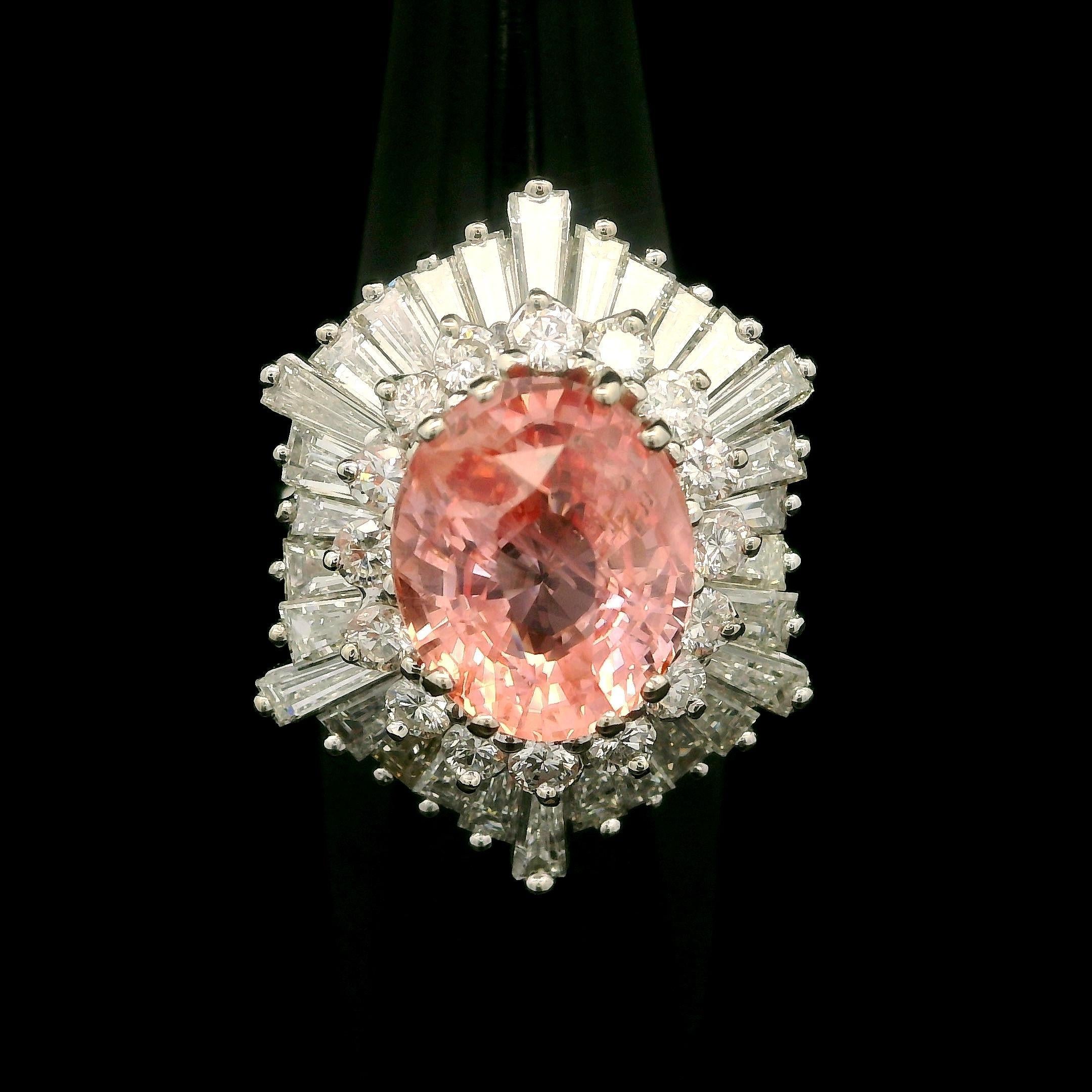 Anello Ballerina in oro vintage AGL 7,61ctw No Heat Padparadscha Zaffiro Diamante in vendita 8
