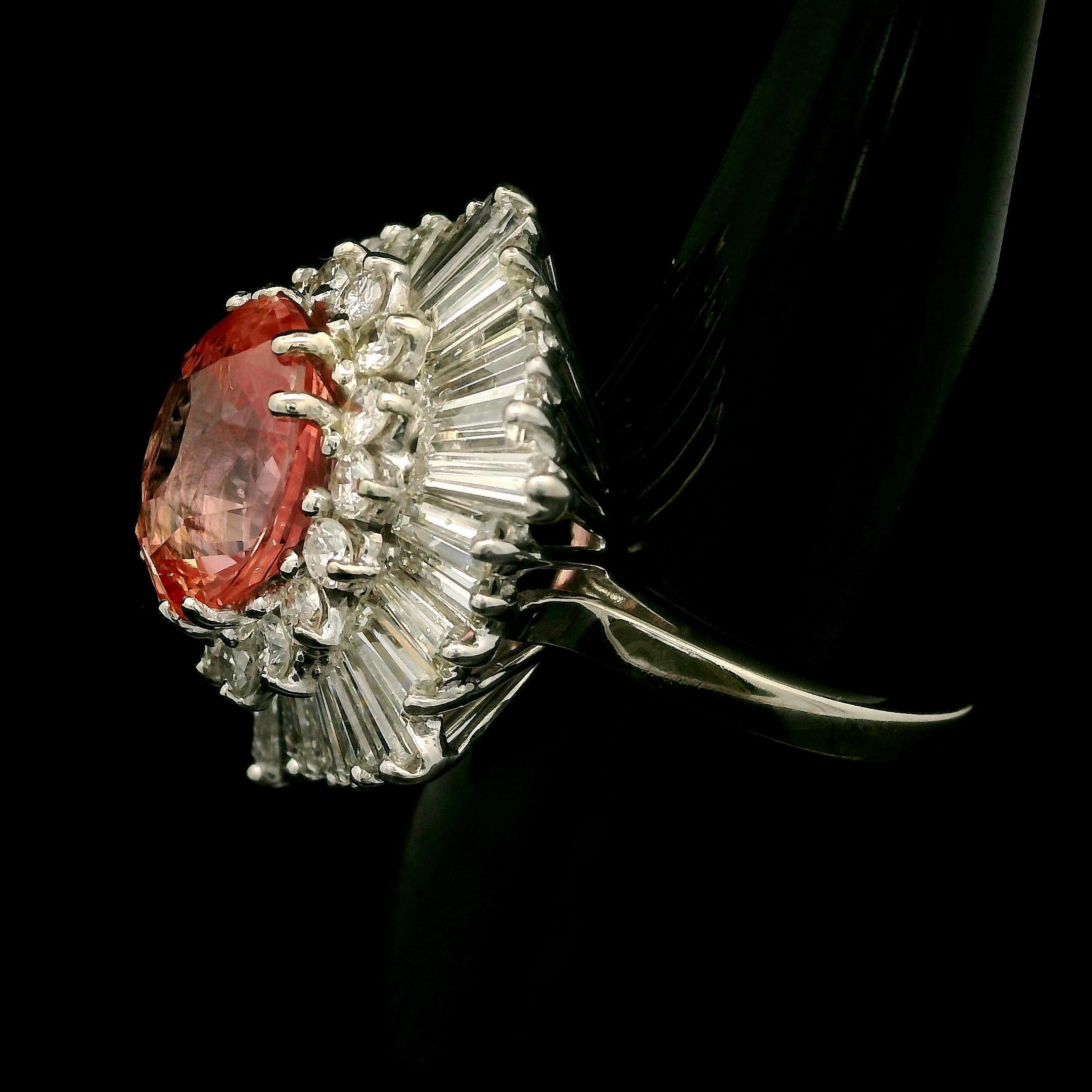 Anello Ballerina in oro vintage AGL 7,61ctw No Heat Padparadscha Zaffiro Diamante In condizioni ottime in vendita a Montclair, NJ