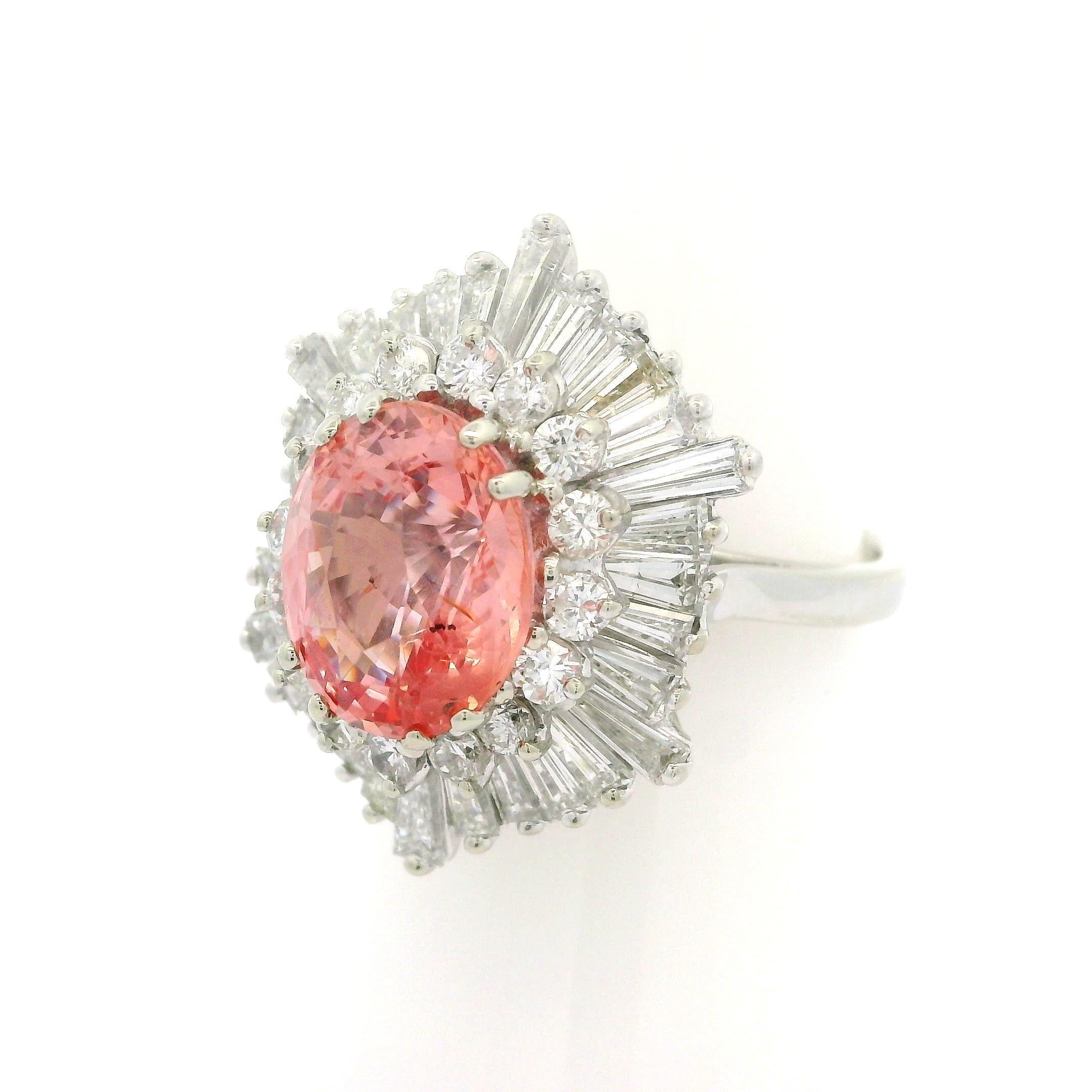 Anello Ballerina in oro vintage AGL 7,61ctw No Heat Padparadscha Zaffiro Diamante in vendita 1
