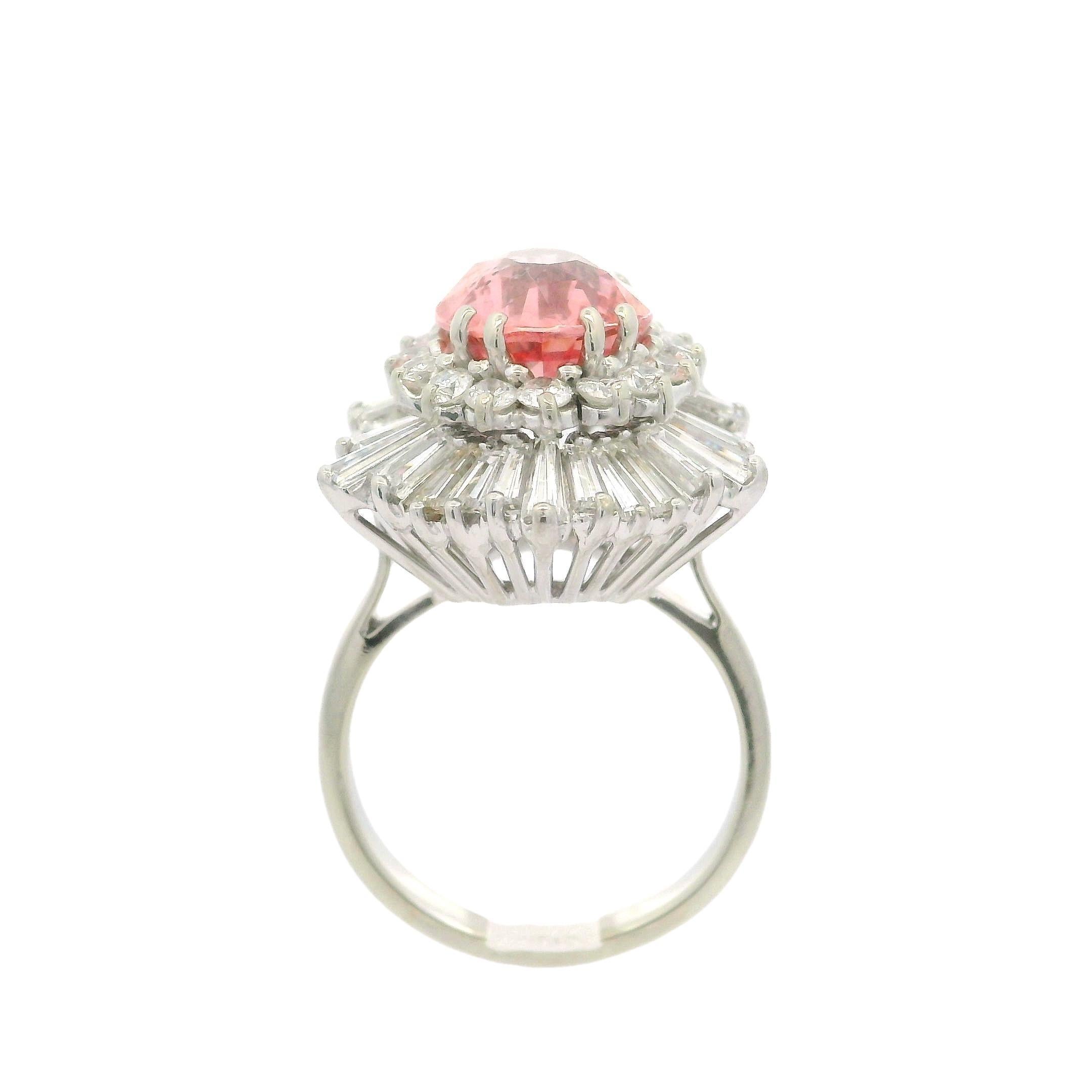 Anello Ballerina in oro vintage AGL 7,61ctw No Heat Padparadscha Zaffiro Diamante in vendita 4