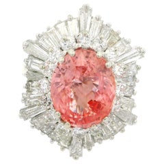 Vintage Gold AGL 7.61ctw No Heat Padparadscha Sapphire Diamond Ballerina Ring