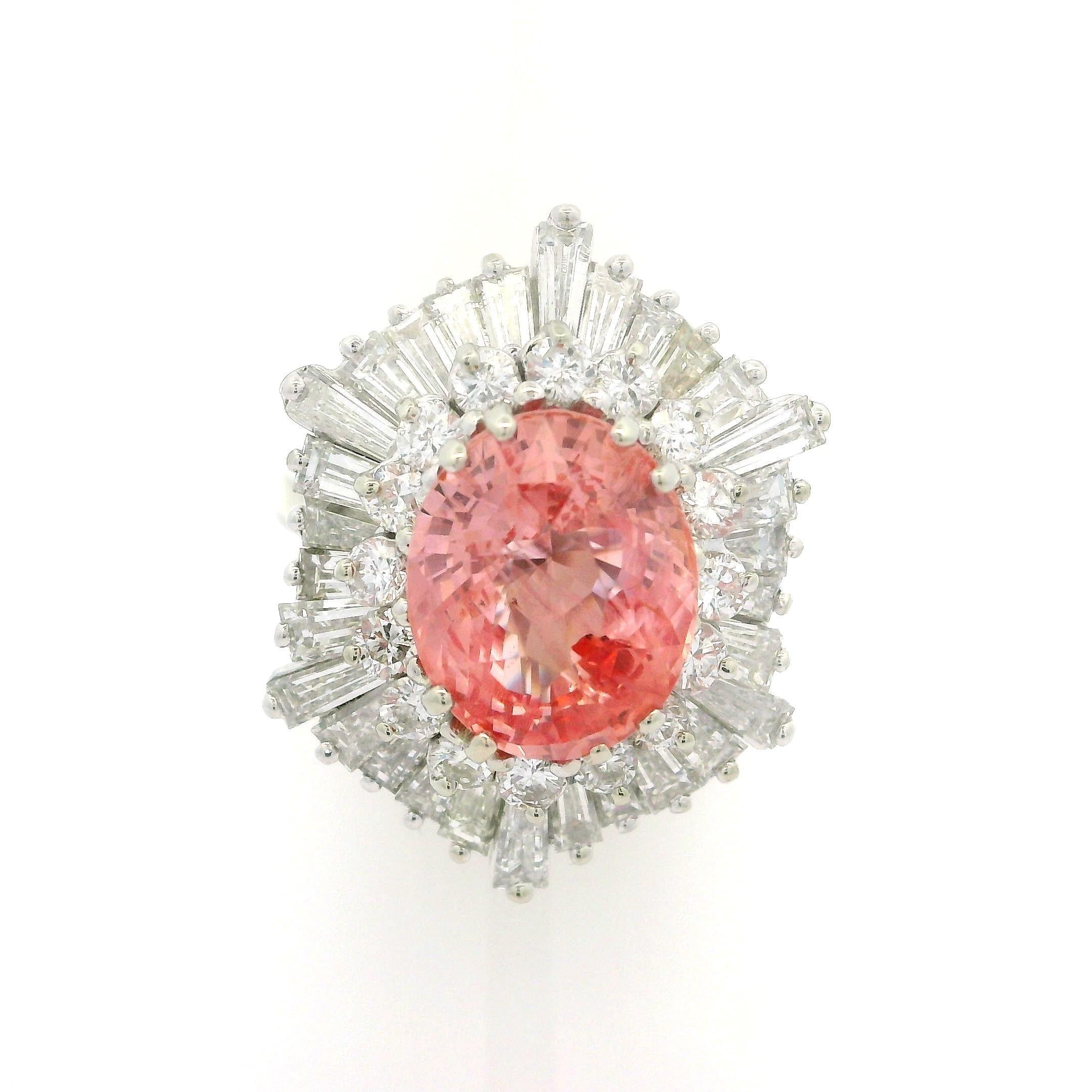 Vintage Gold AGL 7.61ctw No Heat Padparadscha Sapphire Diamond Ballerina Ring