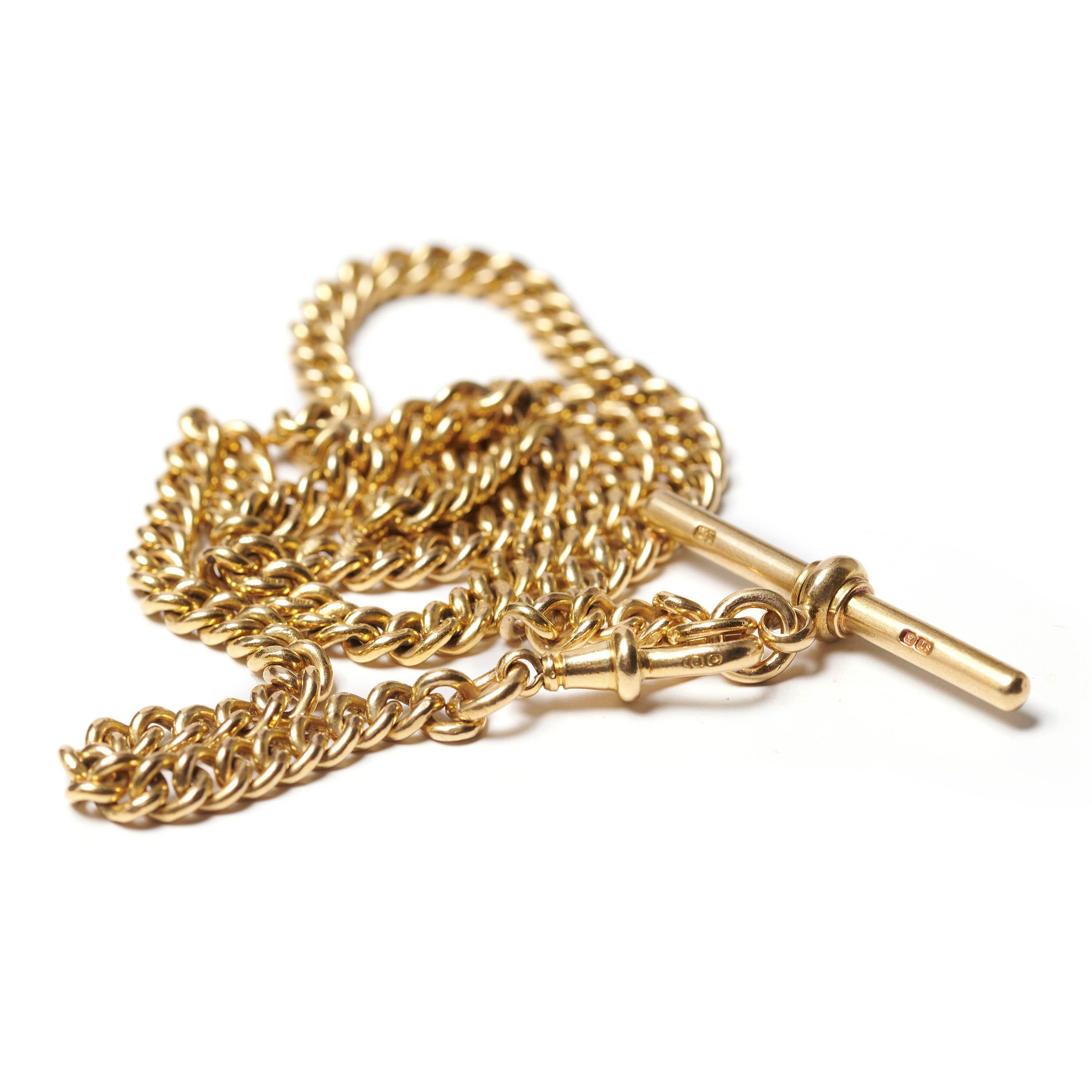 Retro Vintage Gold Albert Curb Chain, Circa 1950 For Sale