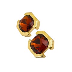 Vintage gold amber glass designer runway post earrings