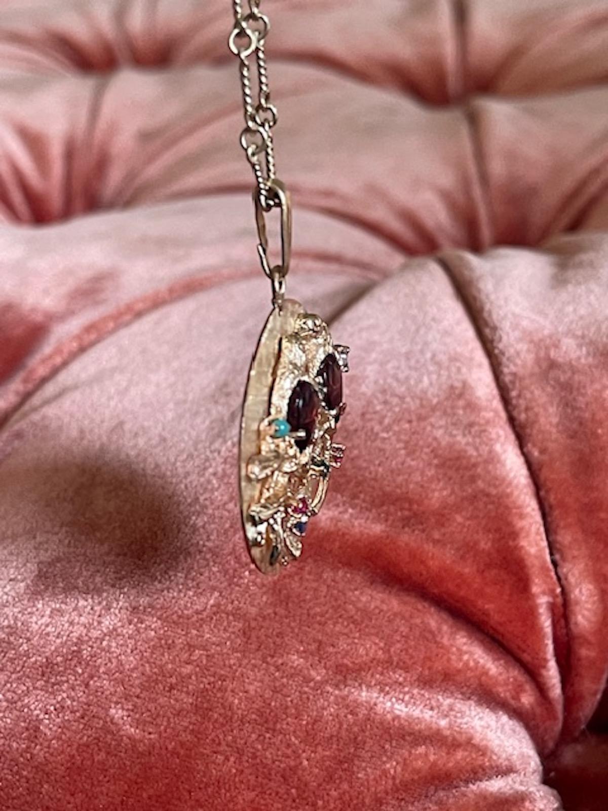 Vintage Gold Amethyst and Semi-Precious Stone Large Lovebirds Disc Charm 6