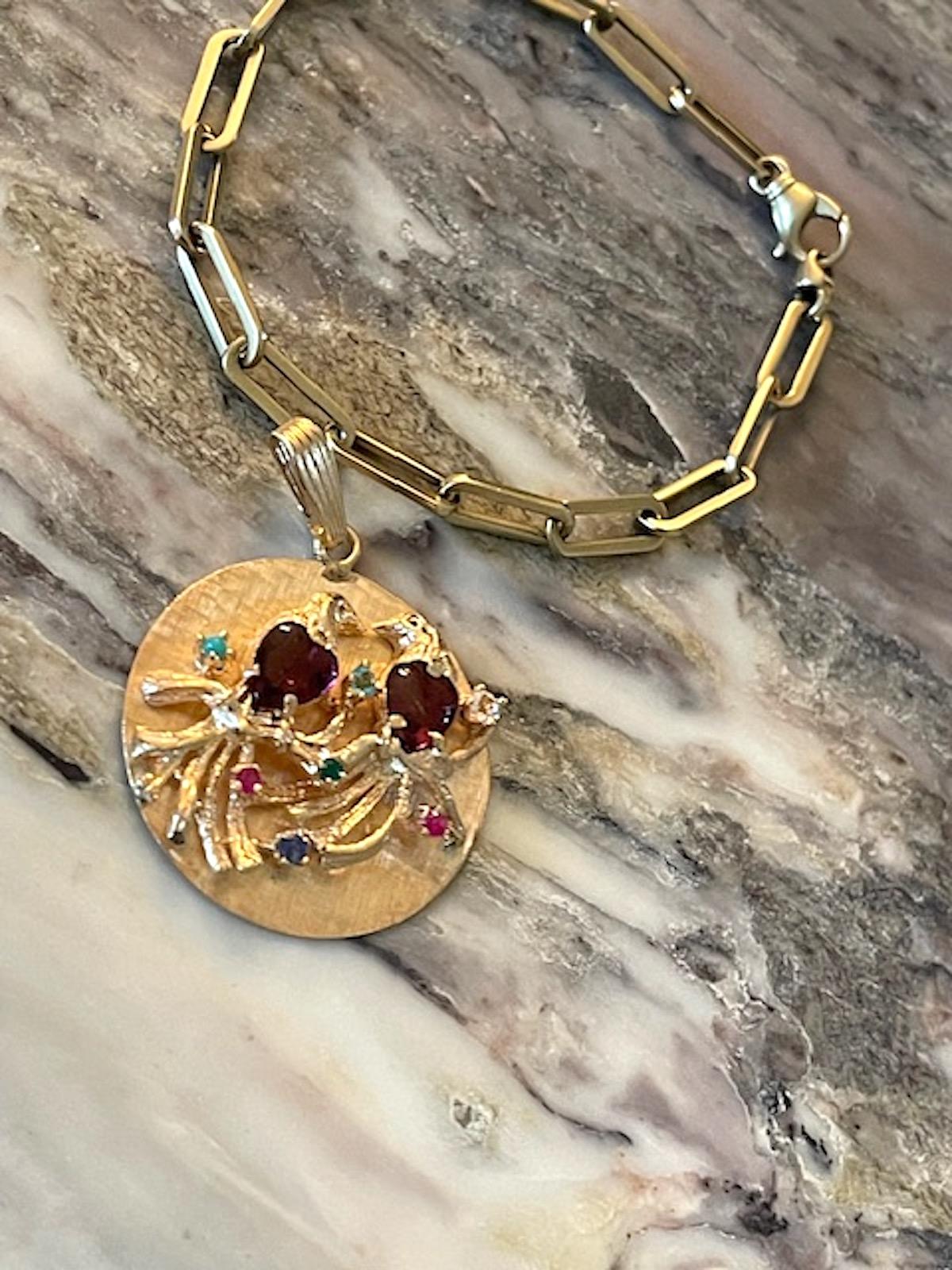 Vintage Gold Amethyst and Semi-Precious Stone Large Lovebirds Disc Charm 3