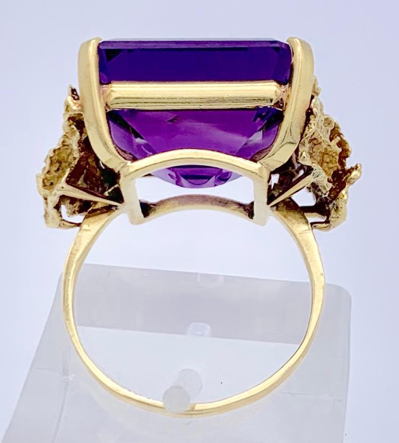 Emerald Cut Vintage Gold 23 carat Amethyst Cocktail Ring For Sale