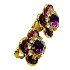 Vintage gold amethyst glass designer clip on earrings