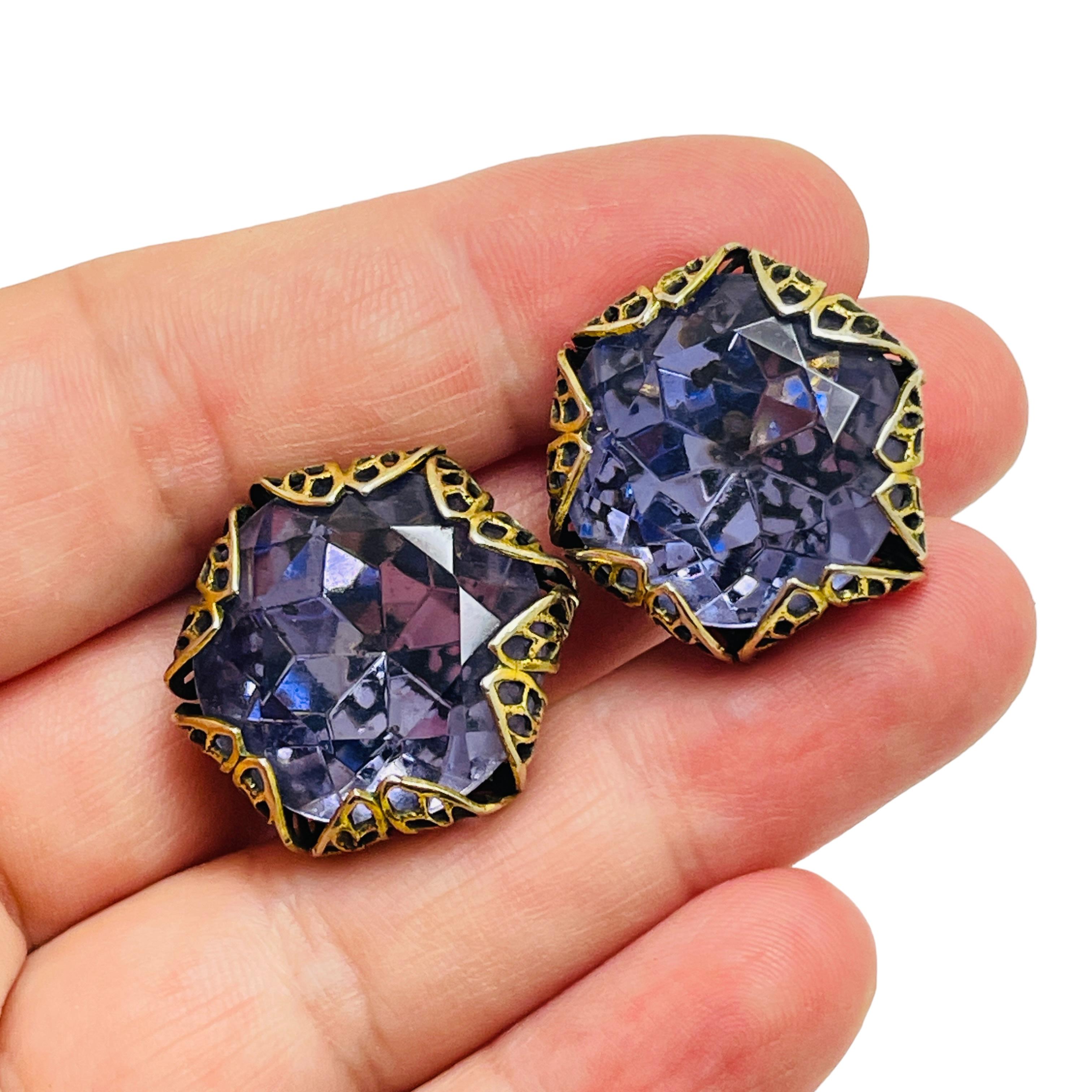 De las mujeres Pendientes de clip de diseño vintage de cristal amatista dorado en venta