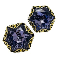 Vintage gold amethyst glass designer clip on earrings