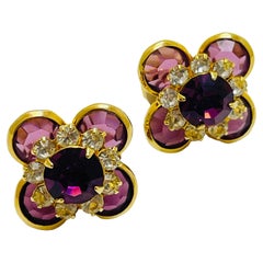 Pendientes de clip de diseño vintage de cristal amatista dorado