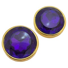Designer-Laufsteg-Ohrclips aus goldenem Amethystglas aus Gold