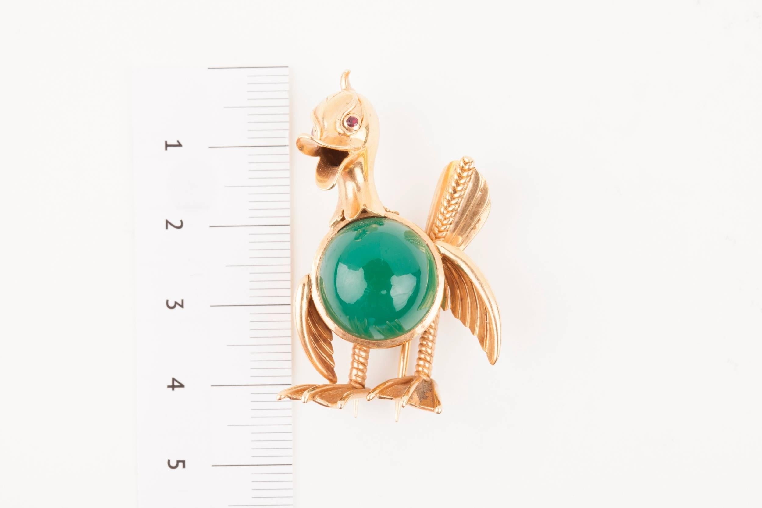 Vintage Gold and Agate French Duck Brooch For Sale 6