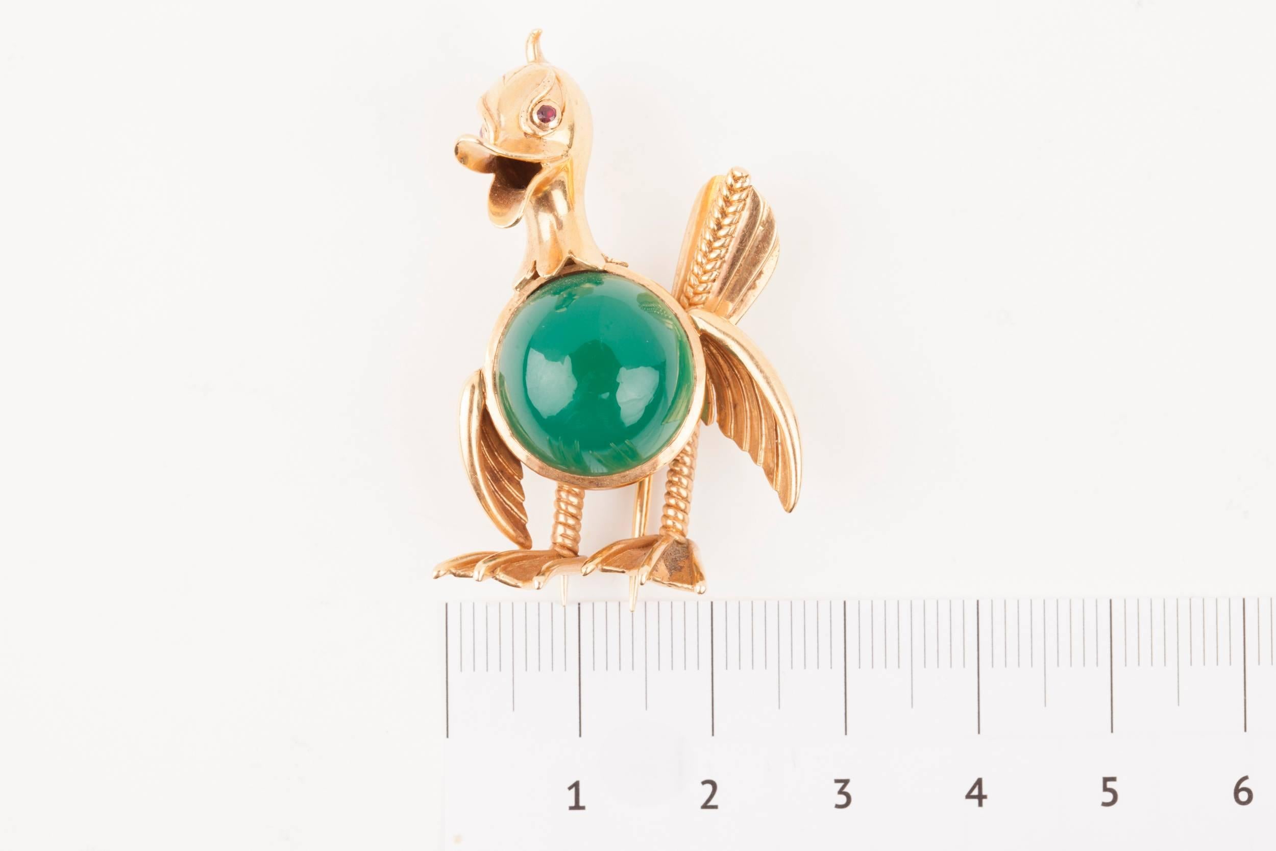 Vintage Gold and Agate French Duck Brooch For Sale 7