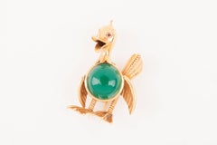 Broche canard français vintage en or et agate