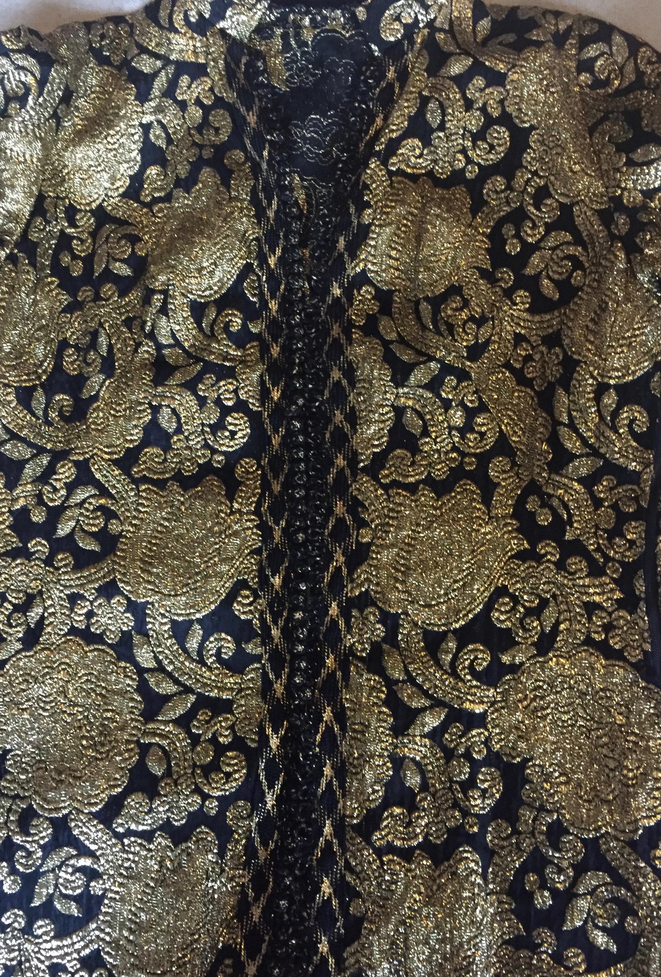 Vintage Gold and Black Brocade Dress/Jacket with Knot Buttons For Sale 6