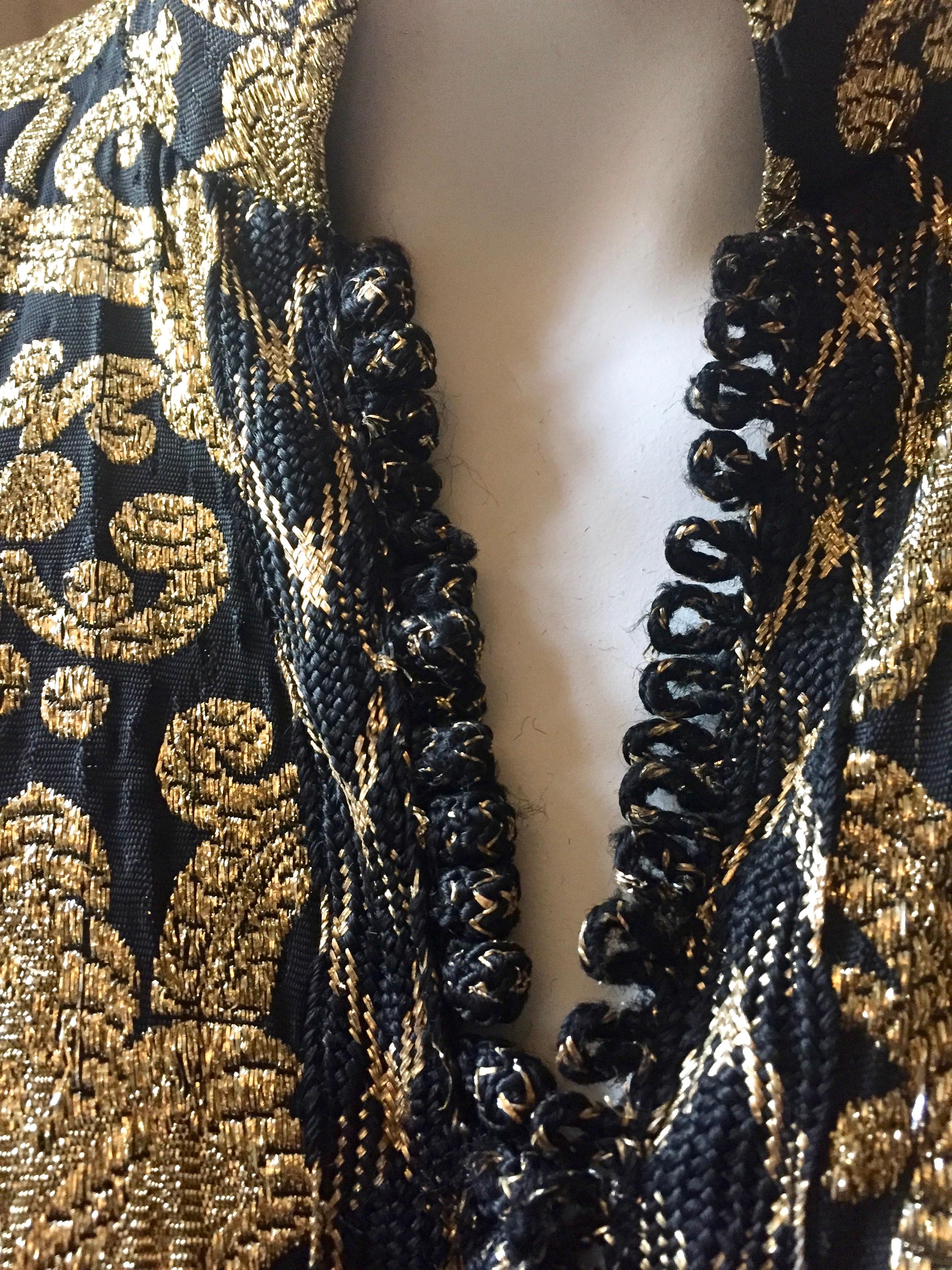 Vintage Gold and Black Brocade Dress/Jacket with Knot Buttons For Sale 2
