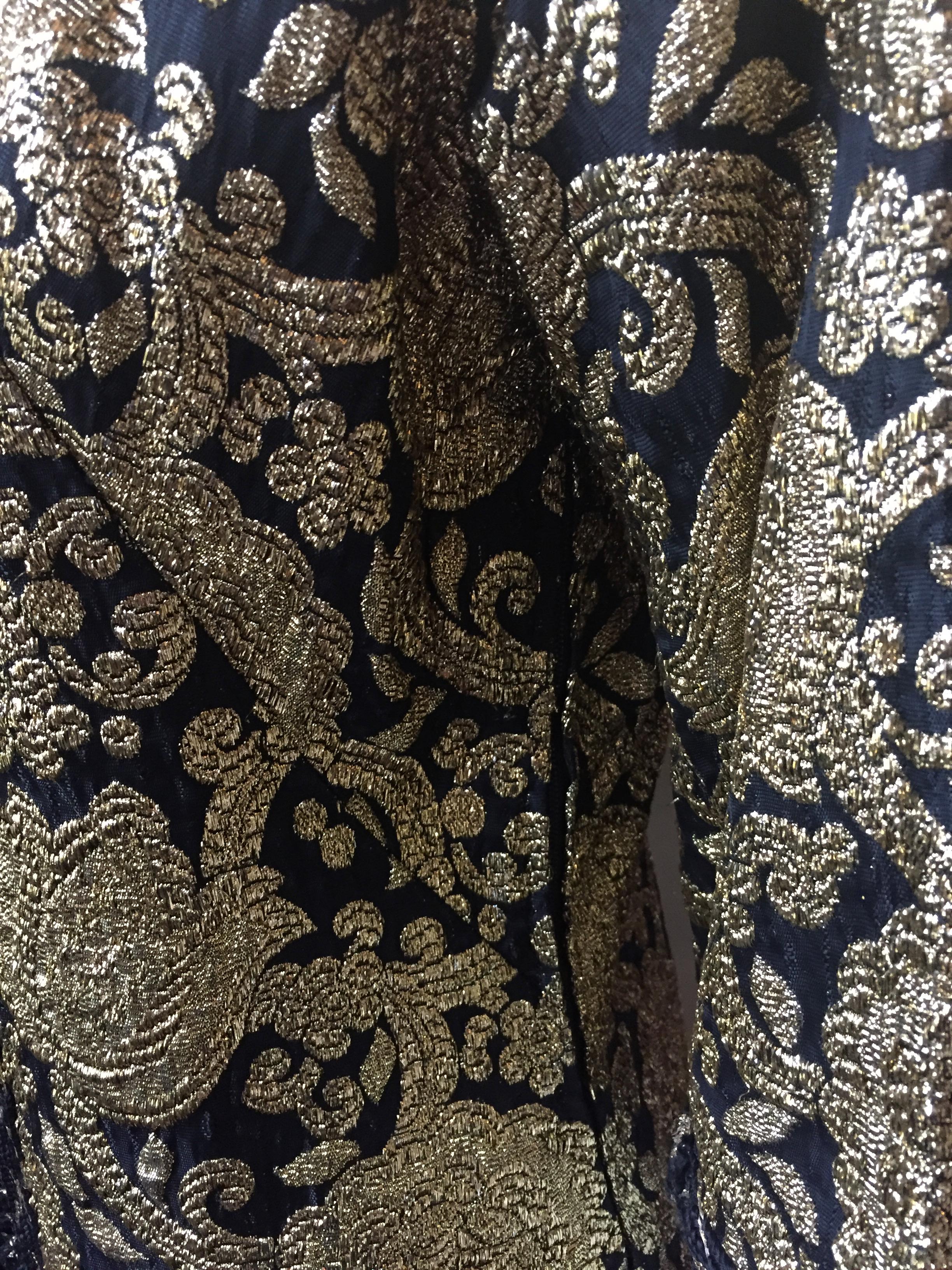 Vintage Gold and Black Brocade Dress/Jacket with Knot Buttons For Sale 3