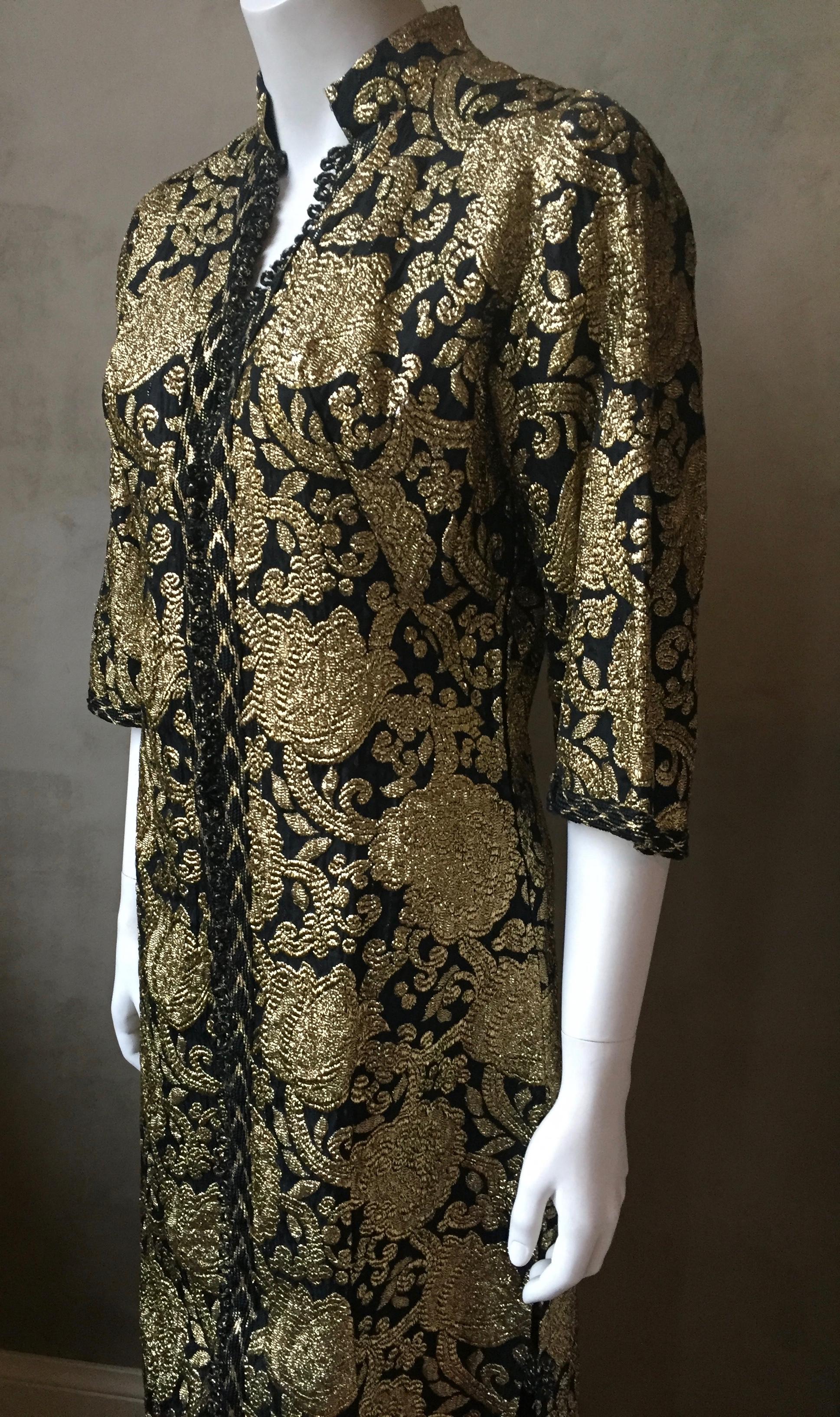 Vintage Gold and Black Brocade Dress/Jacket with Knot Buttons For Sale 4