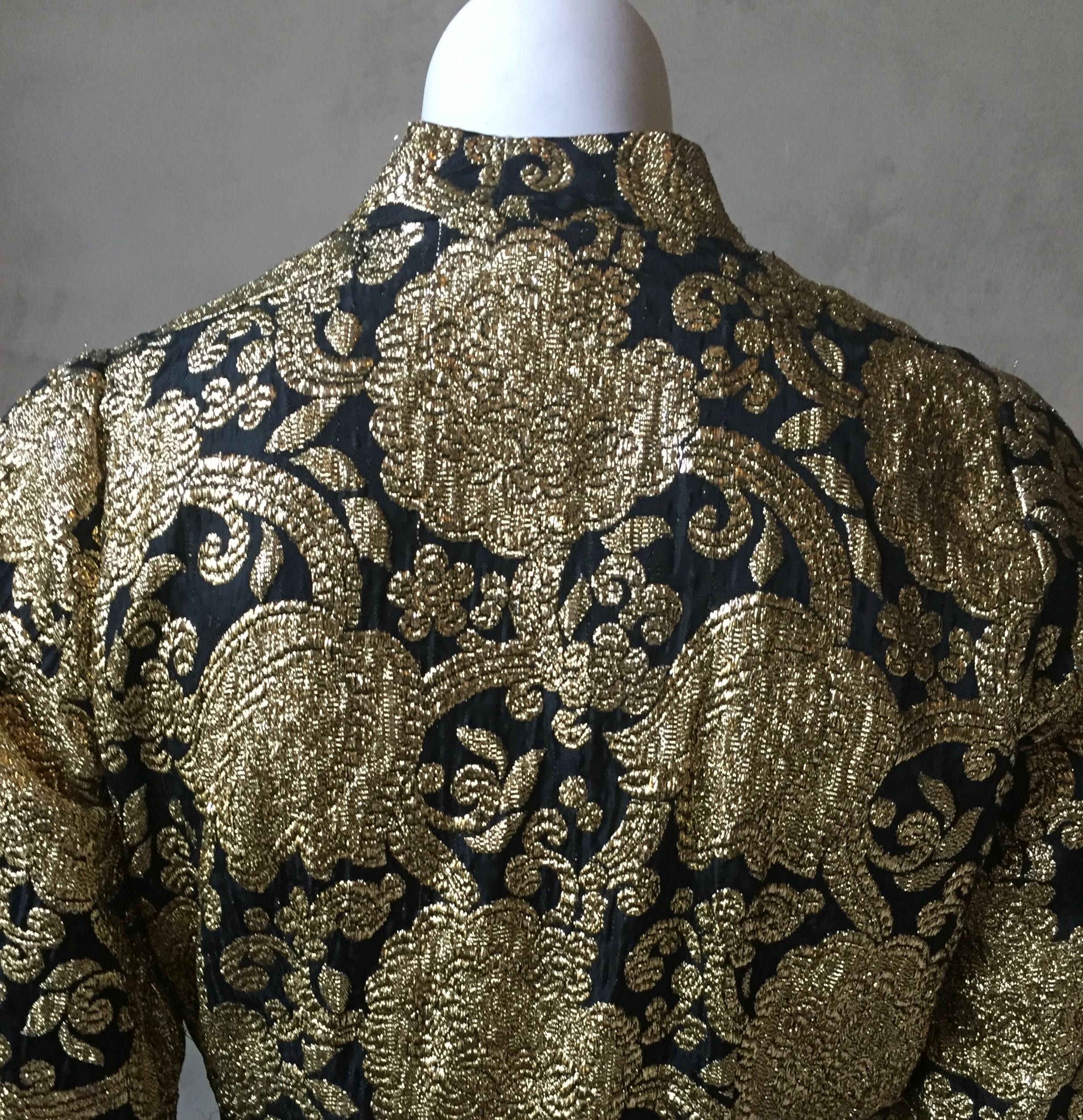 Vintage Gold and Black Brocade Dress/Jacket with Knot Buttons For Sale 5