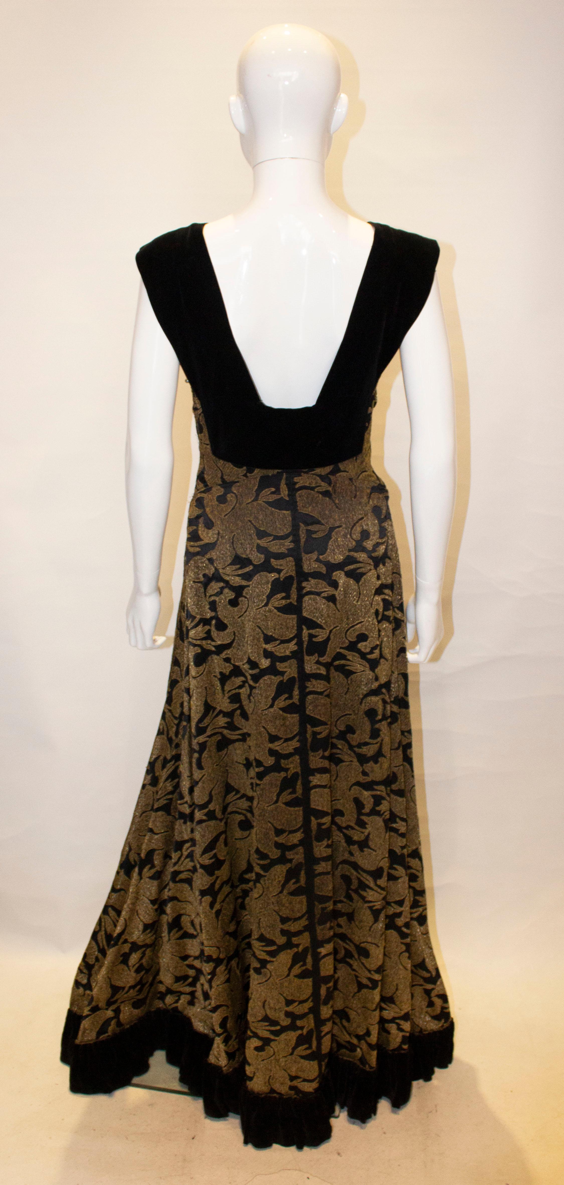 Vintage Gold und Schwarz Abendkleid Damen im Angebot