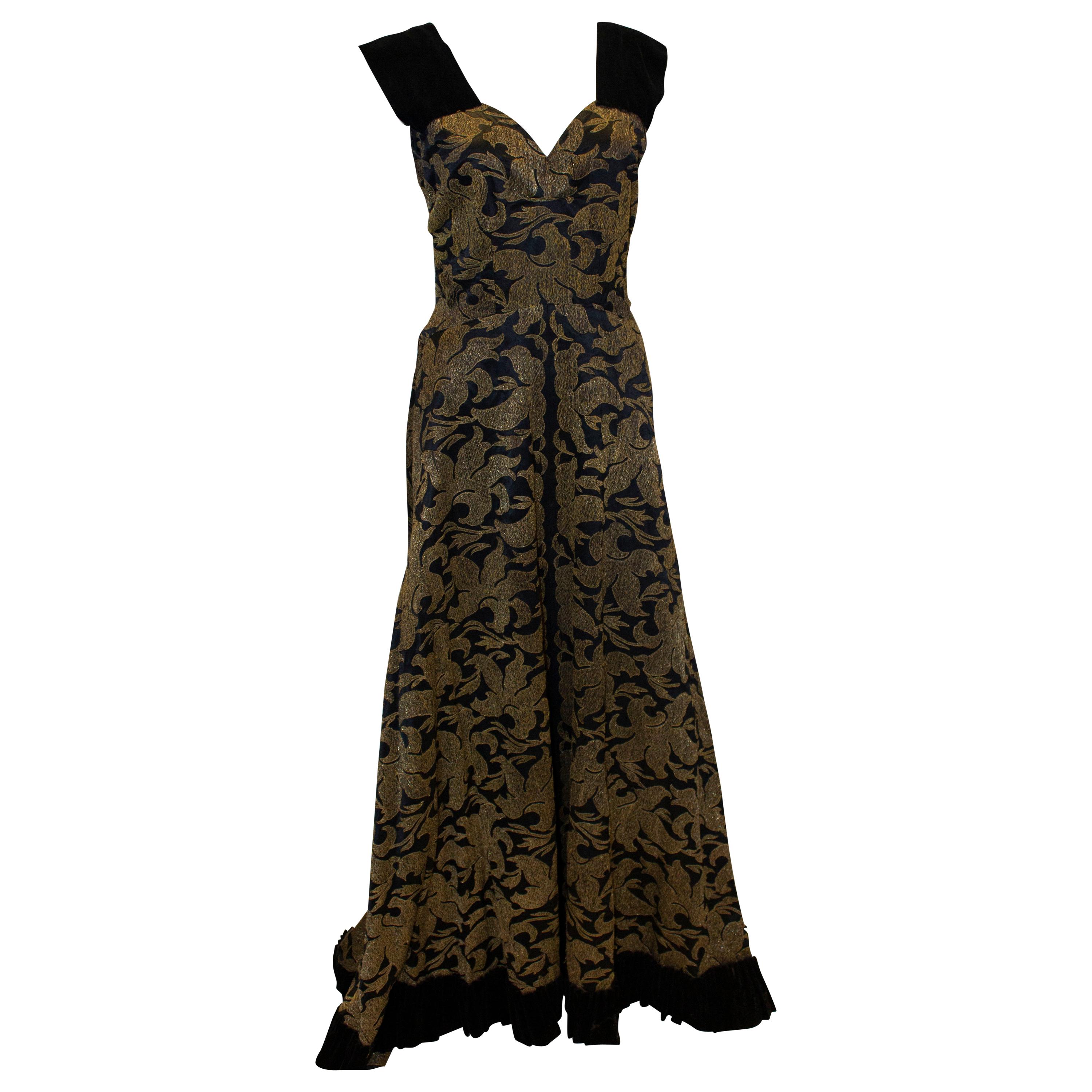 Vintage Gold and Black Evening Gown For Sale