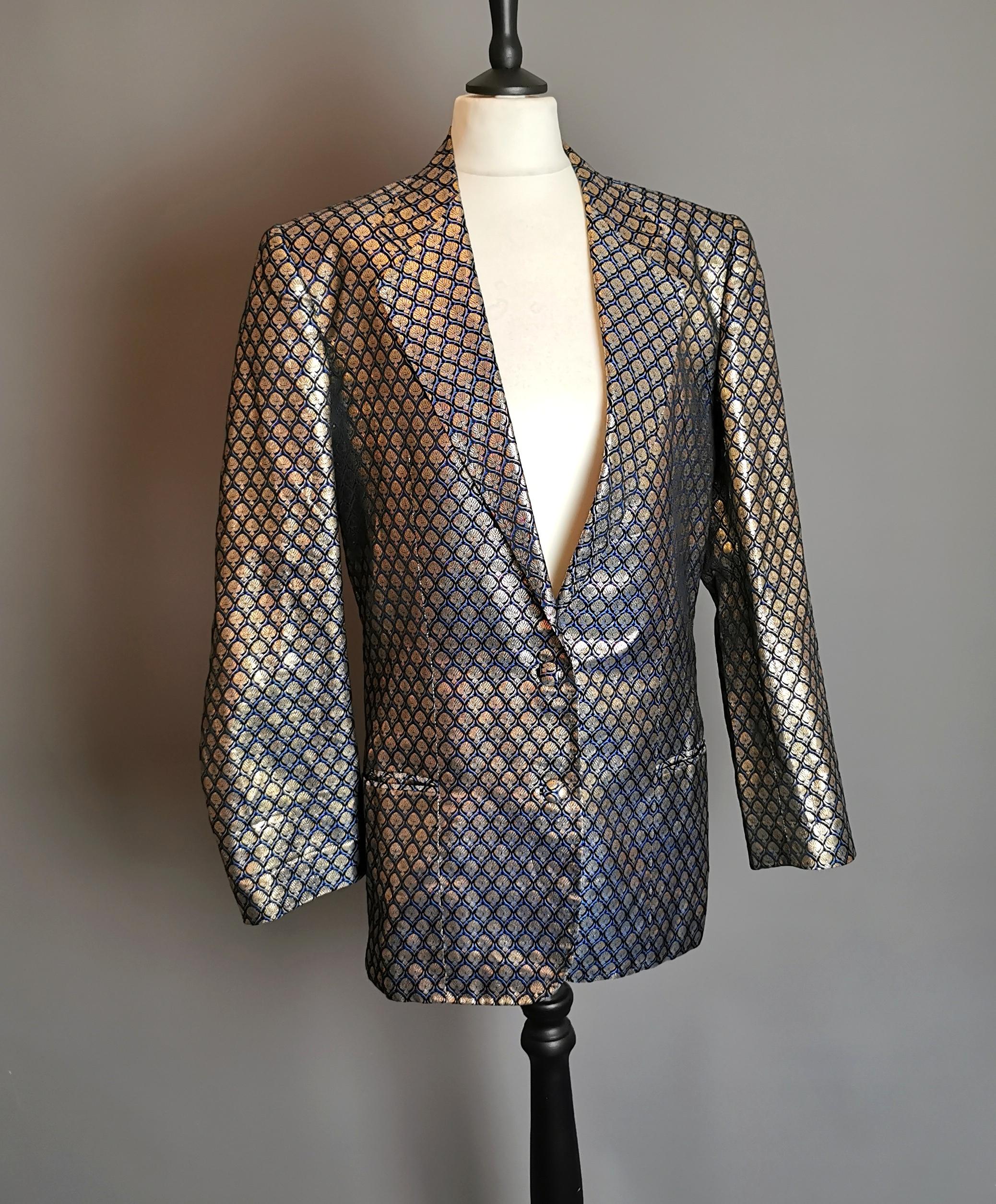 Vintage Gold and Blue Brocade blazer, Italian c1970s  6