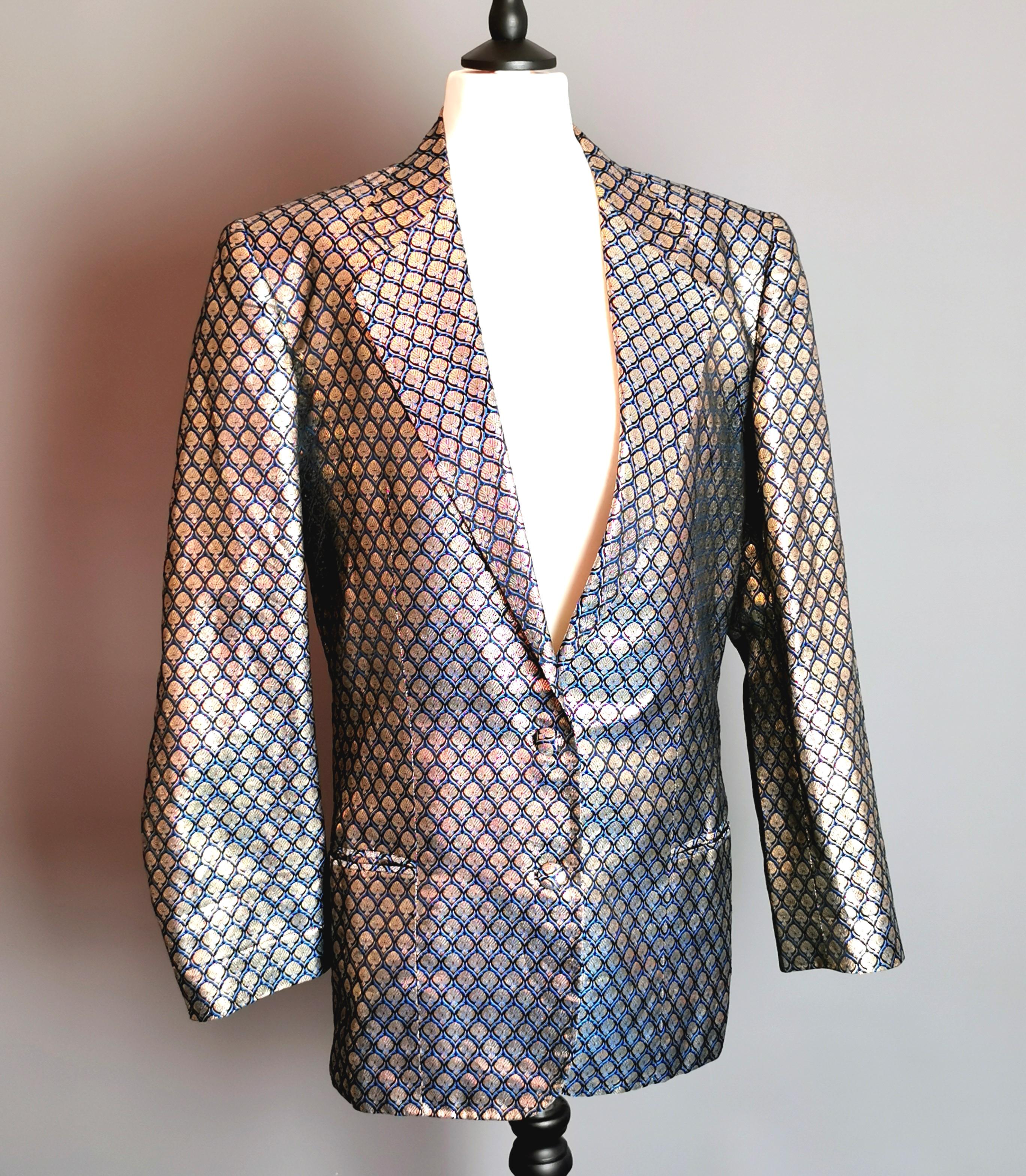 Vintage Gold and Blue Brocade blazer, Italian c1970s  In Good Condition In NEWARK, GB