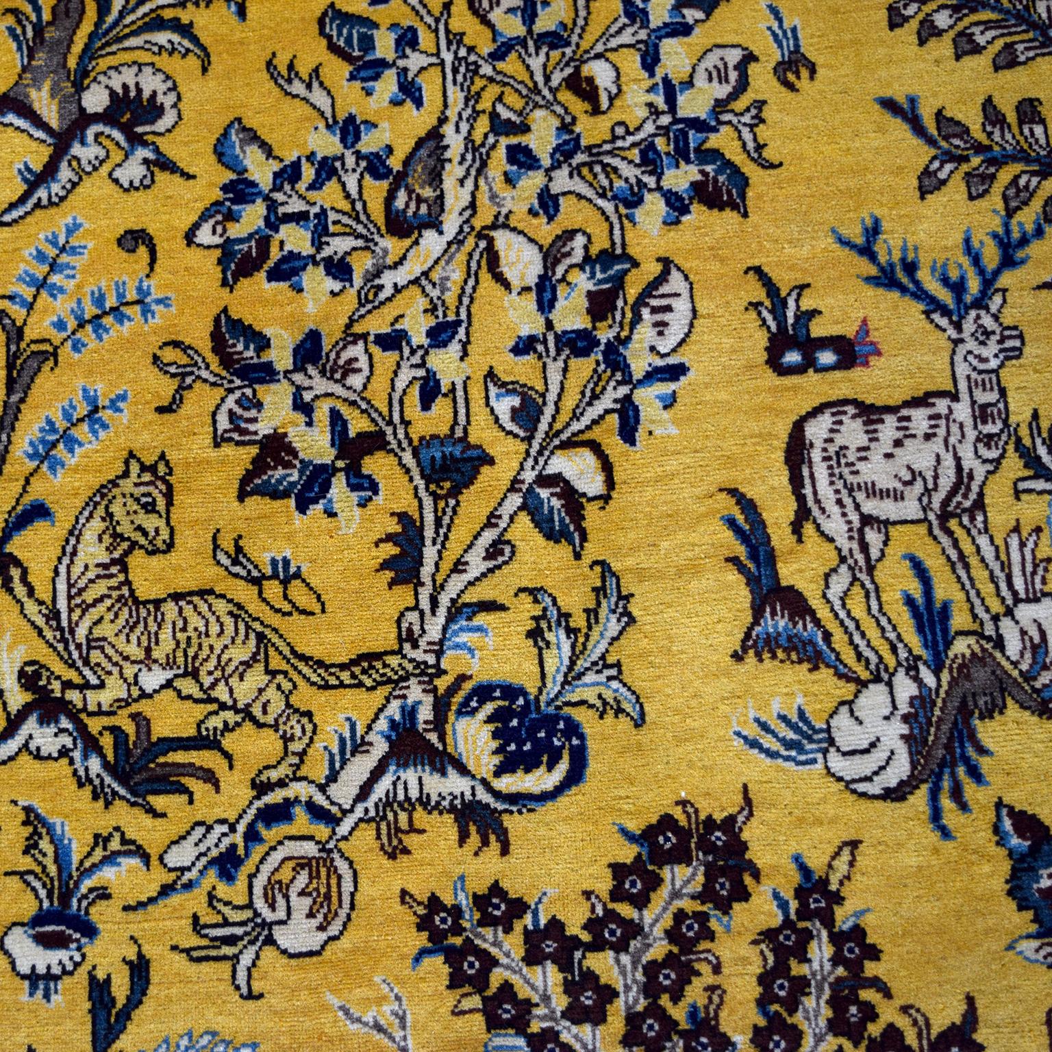 Tapis persan en laine Gold and Blue Ghom Tree of Life, 8' x 10', semi-antique des années 1940 en vente 5