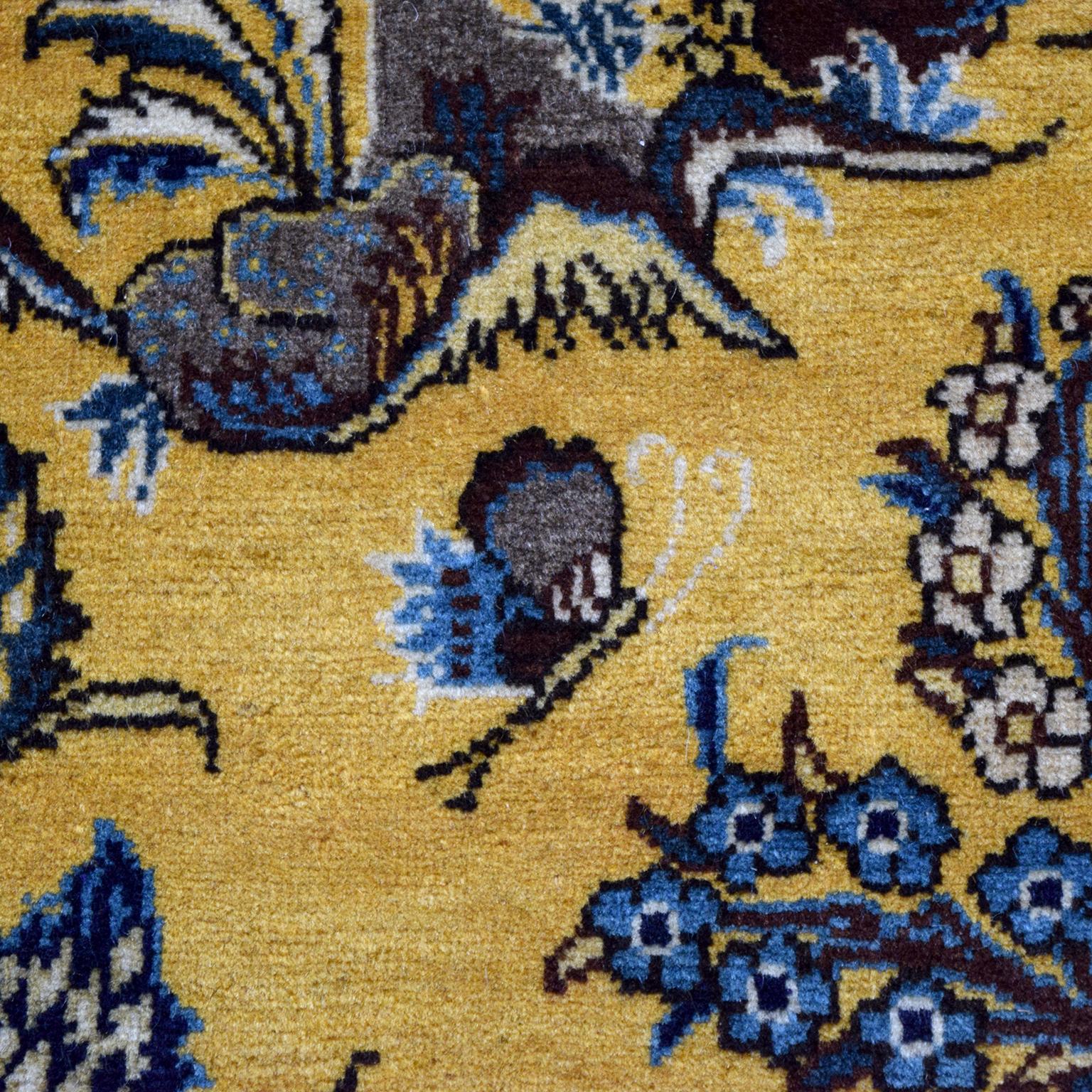 Laine Tapis persan en laine Gold and Blue Ghom Tree of Life, 8' x 10', semi-antique des années 1940 en vente