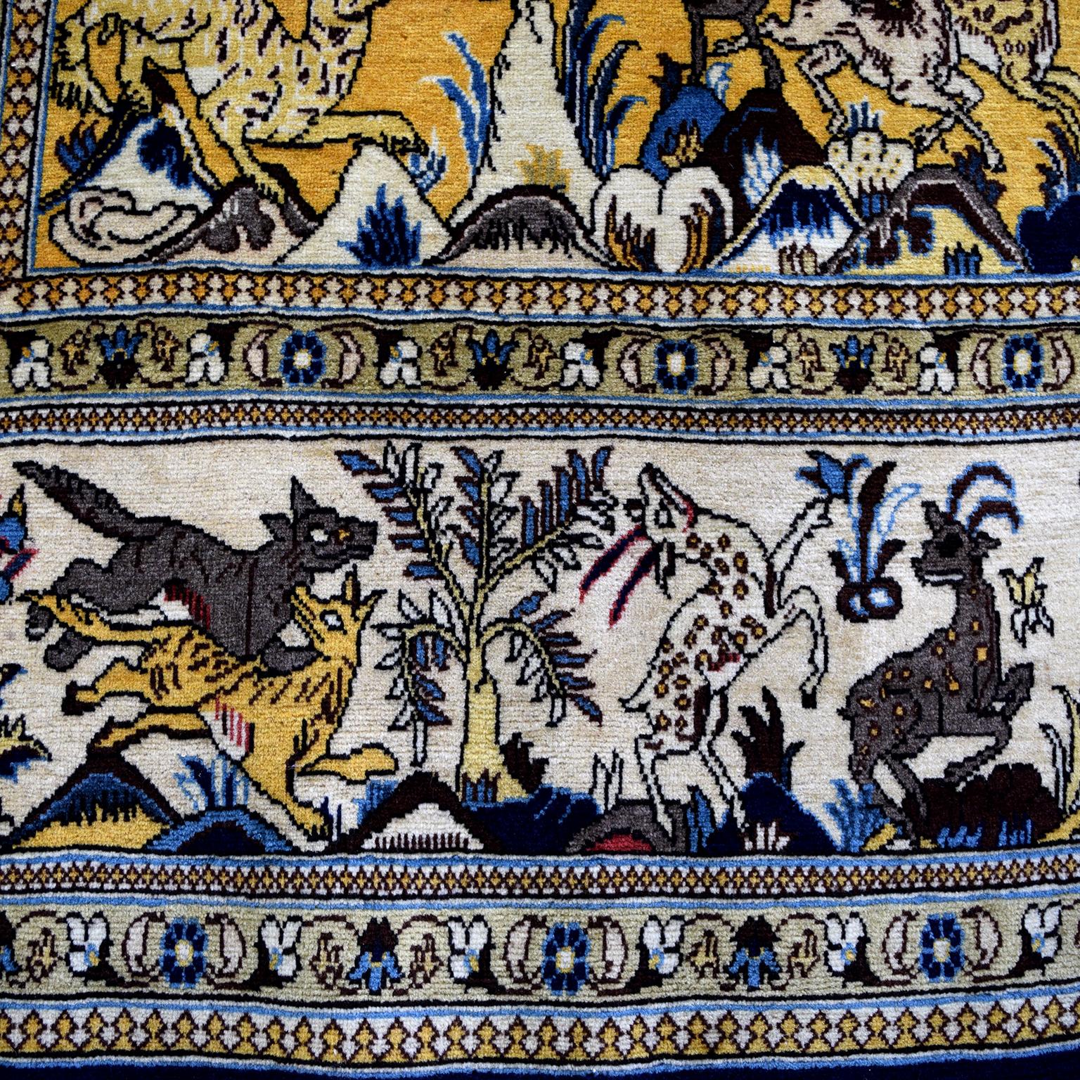 Tapis persan en laine Gold and Blue Ghom Tree of Life, 8' x 10', semi-antique des années 1940 en vente 2