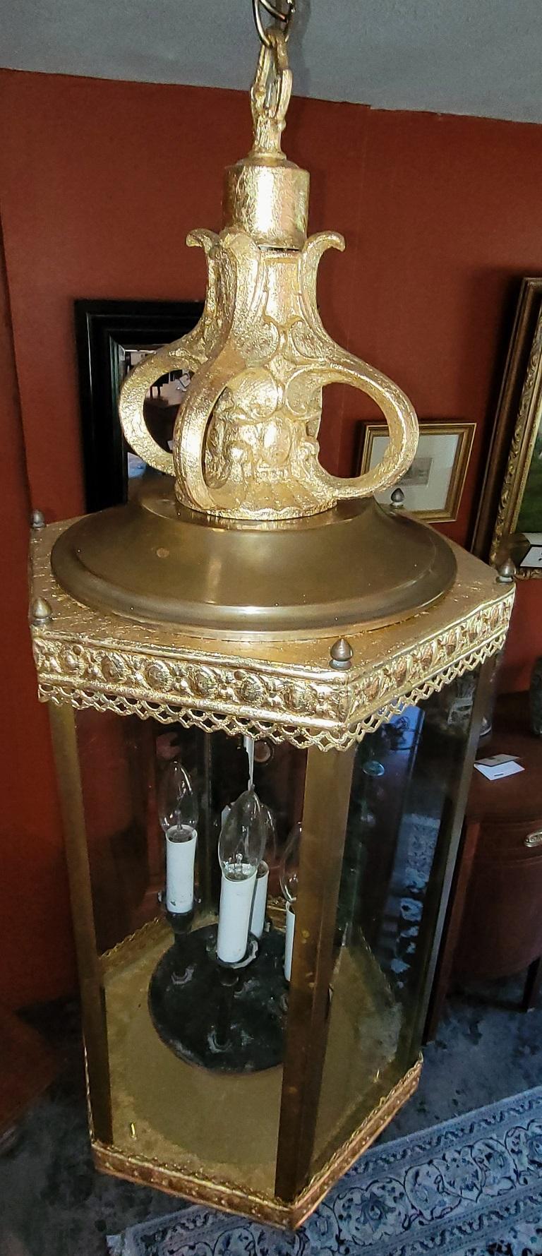 Vintage Gold and Brass 4 Light Lantern For Sale 3
