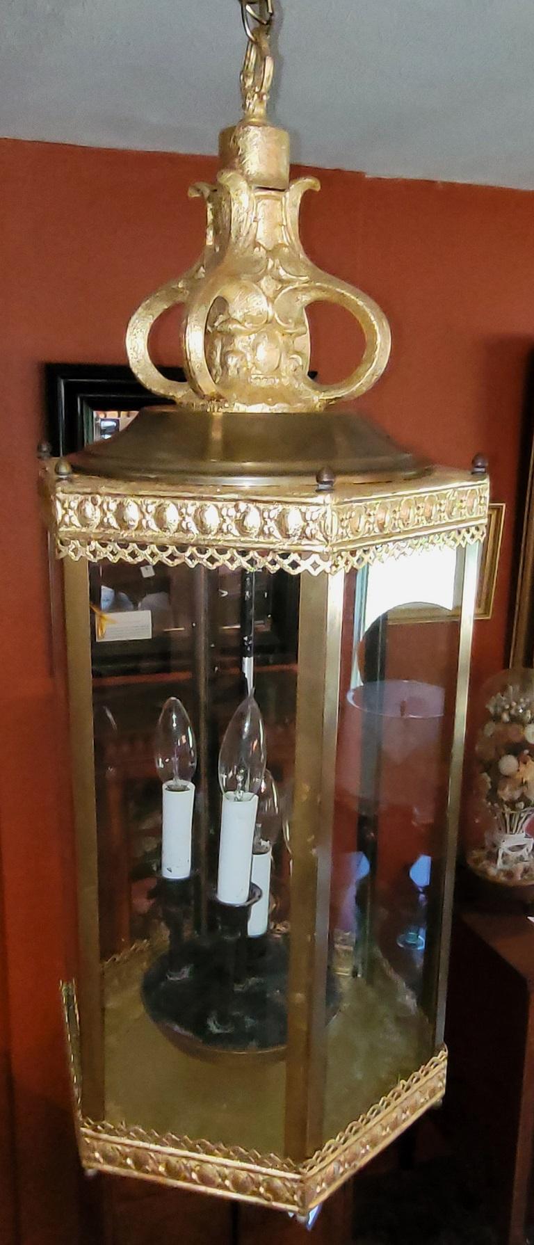 Vintage Gold and Brass 4 Light Lantern For Sale 4